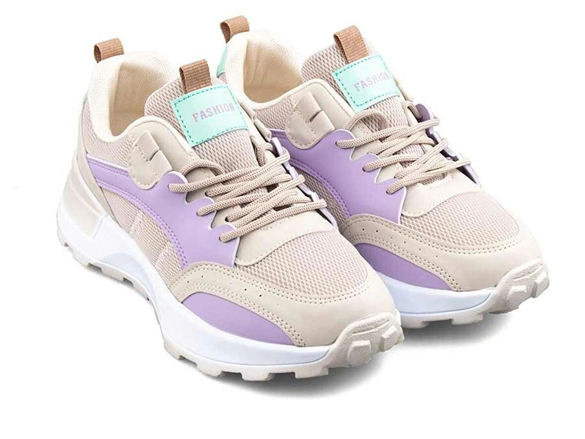 LAMBIRLENT 9927 Bayan Sneaker Spor Ayakkabı KREM_KUM_LİLA