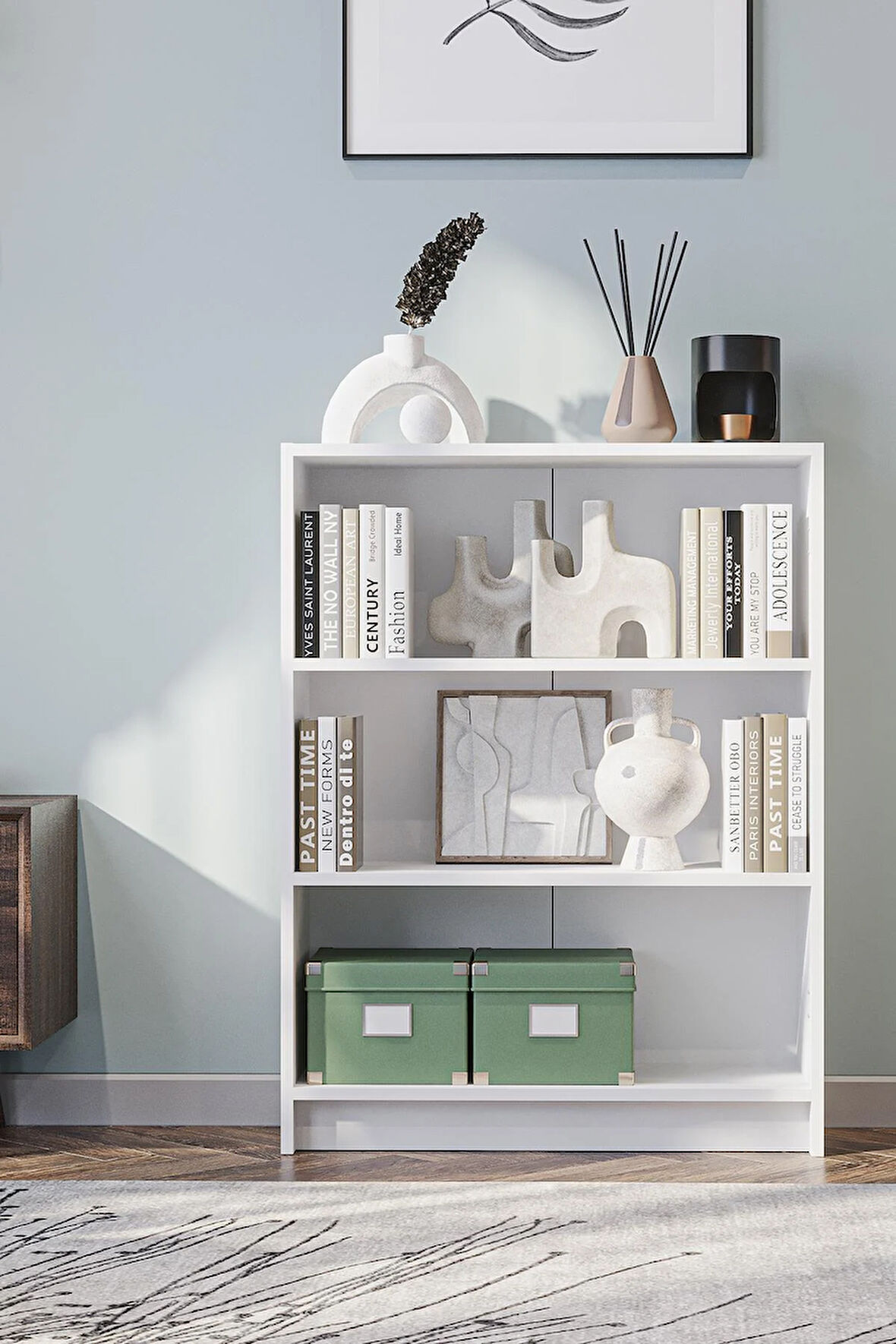 Bili Kitaplık 3 Raflı Geniş Çok Amaçlı Ofis Salon Kitap Dosya Rafı Beyaz