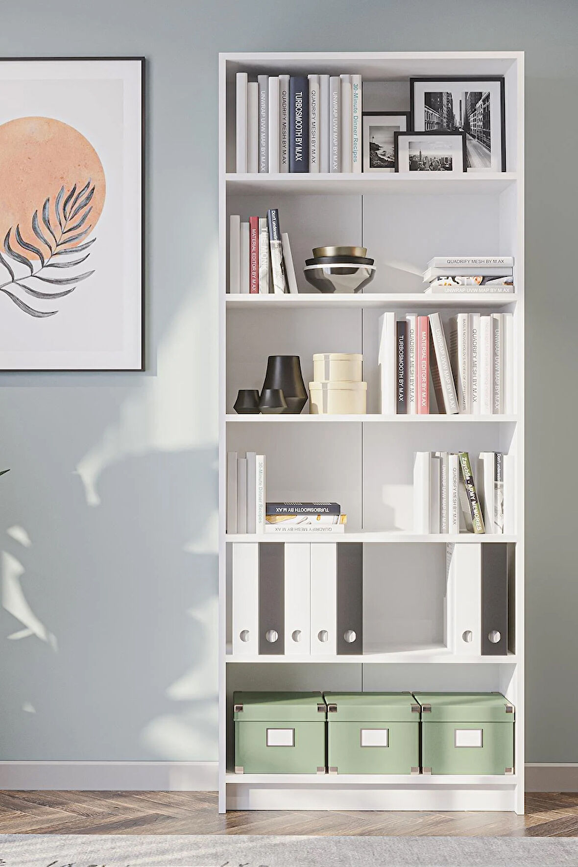 Bili Kitaplık 5 Raflı Geniş Çok Amaçlı Ofis Salon Kitap Dosya Rafı Beyaz