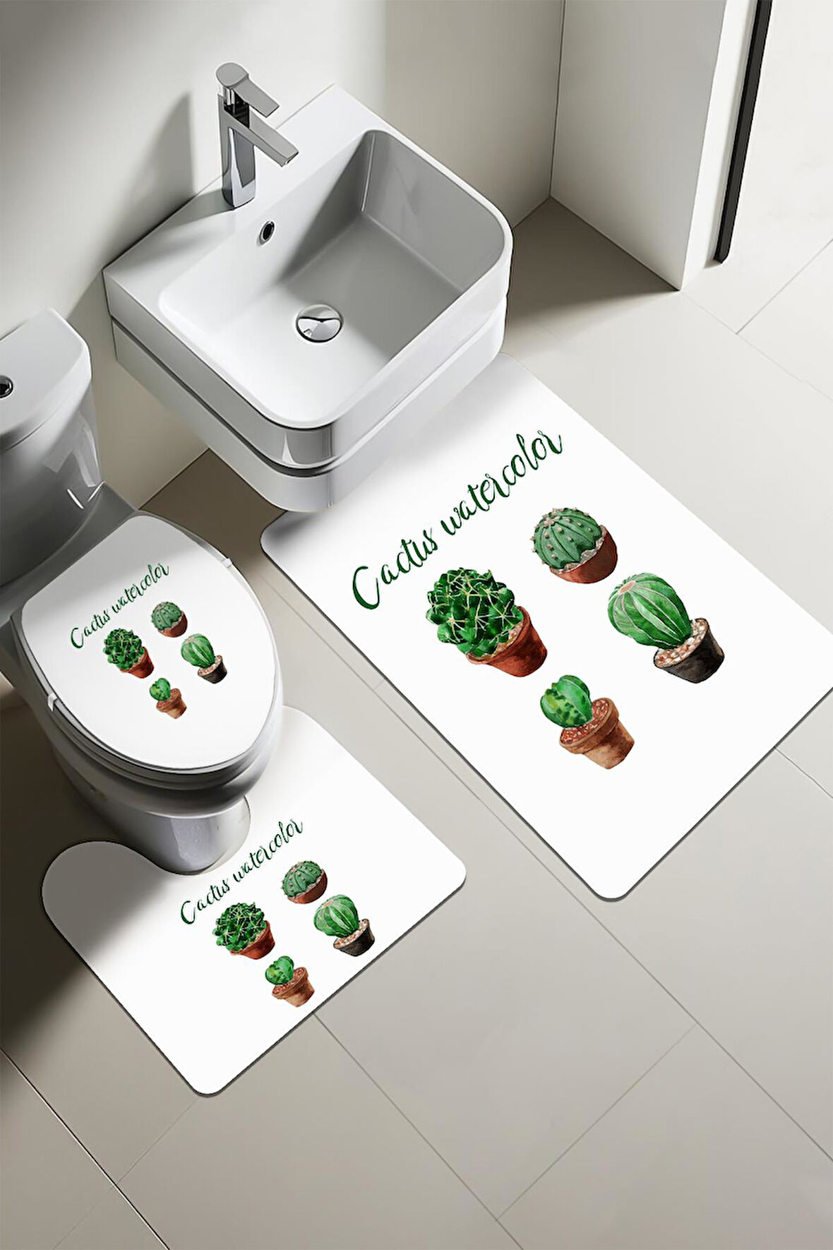 Modern Desenli Dijital Baskı 3’lü Banyo Paspas Takımı Yıkanabilir Kaymaz Tabanlı Klozet Takımı KLZ0019