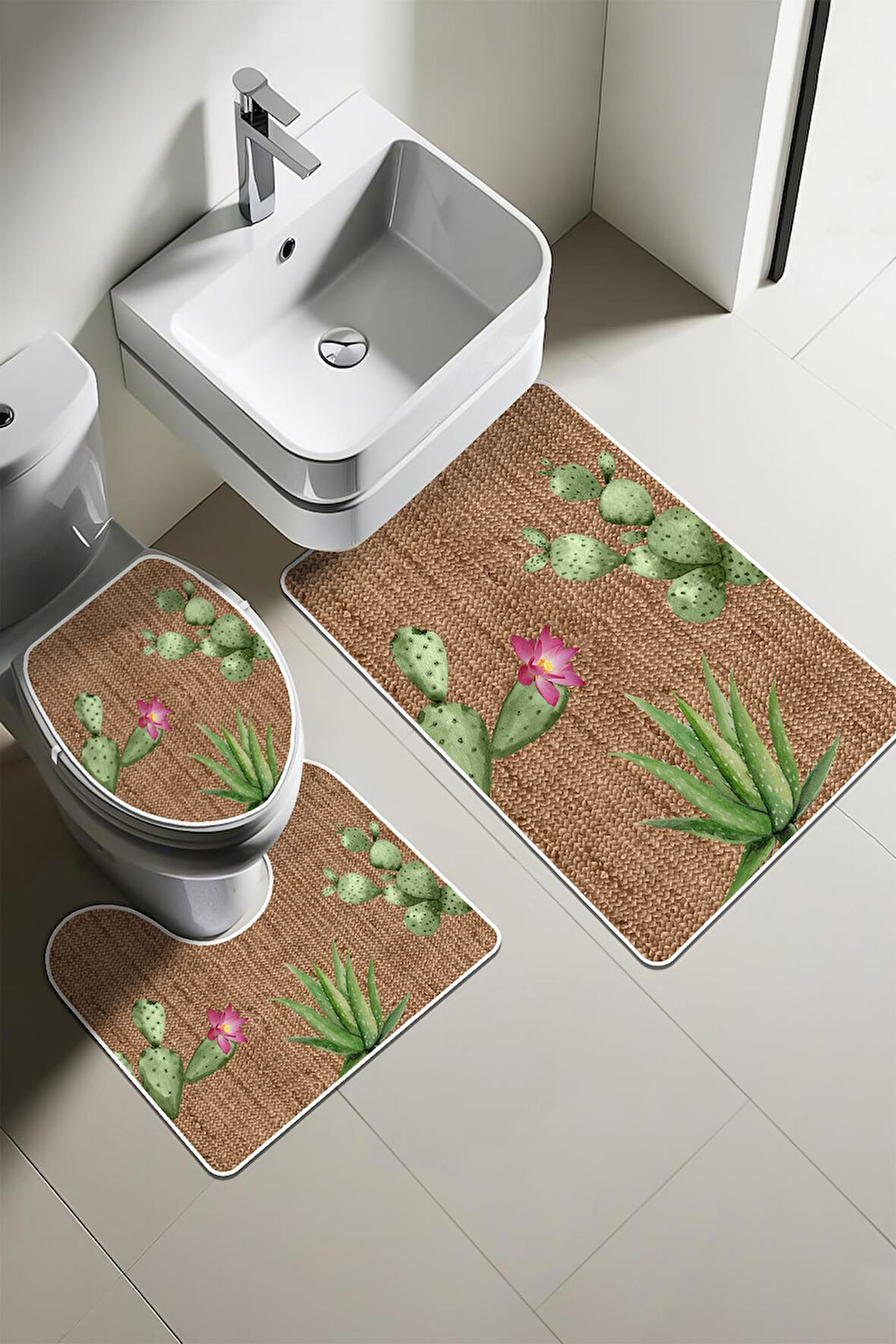 Modern Desenli Dijital Baskı 3’lü Banyo Paspas Takımı Yıkanabilir Kaymaz Tabanlı Klozet Takımı KLZ0020