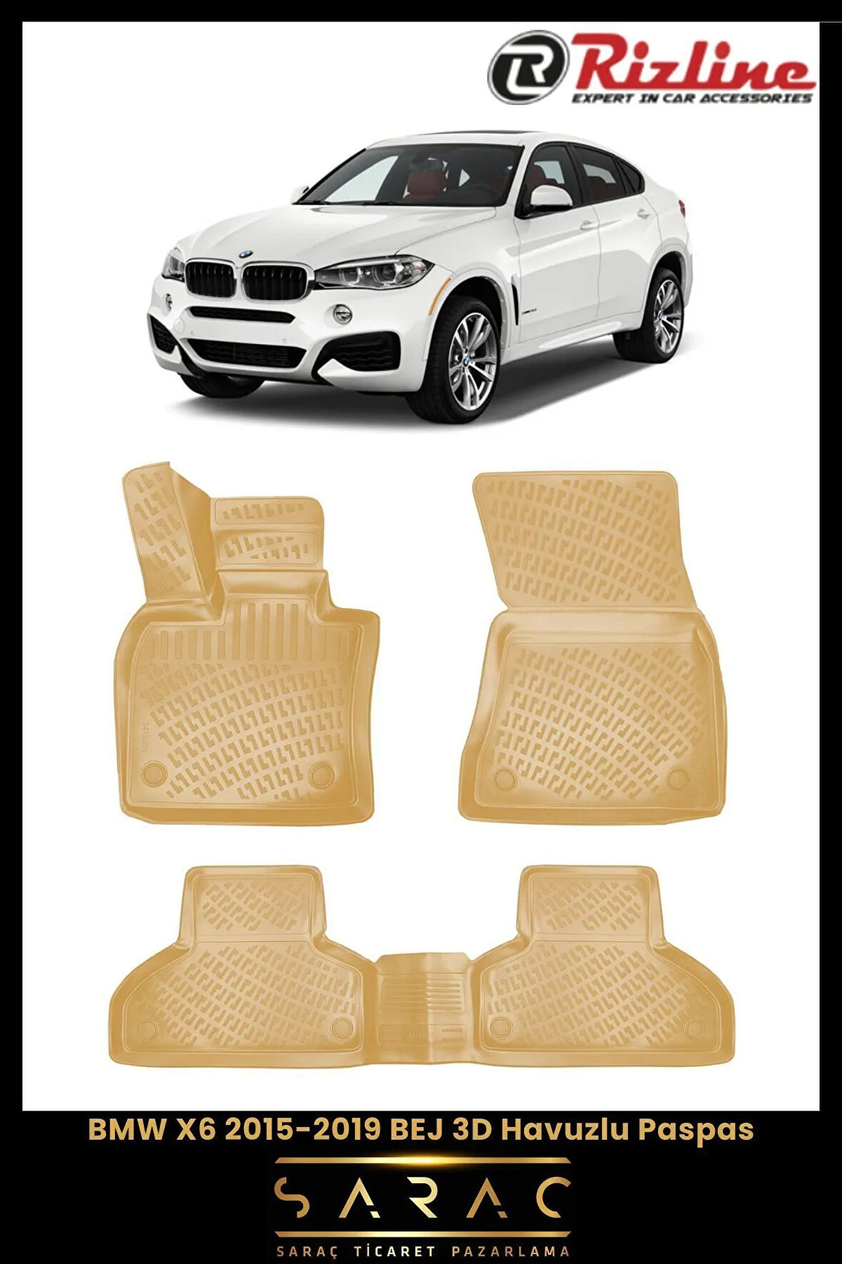 Rizline BMW X6 2019 Model BEJ 3D Havuzlu Paspas