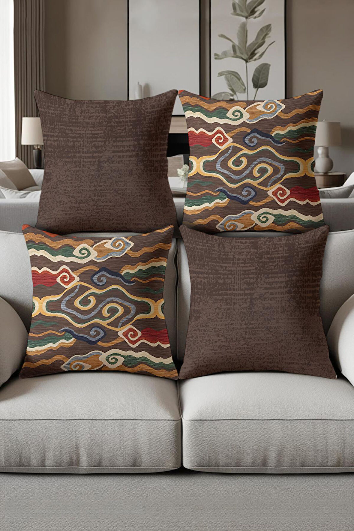 Dijital Baskılı Yumuşak Dokulu 4’lü Kırlent Kılıfı Takımı (43x43 cm) KRL0085