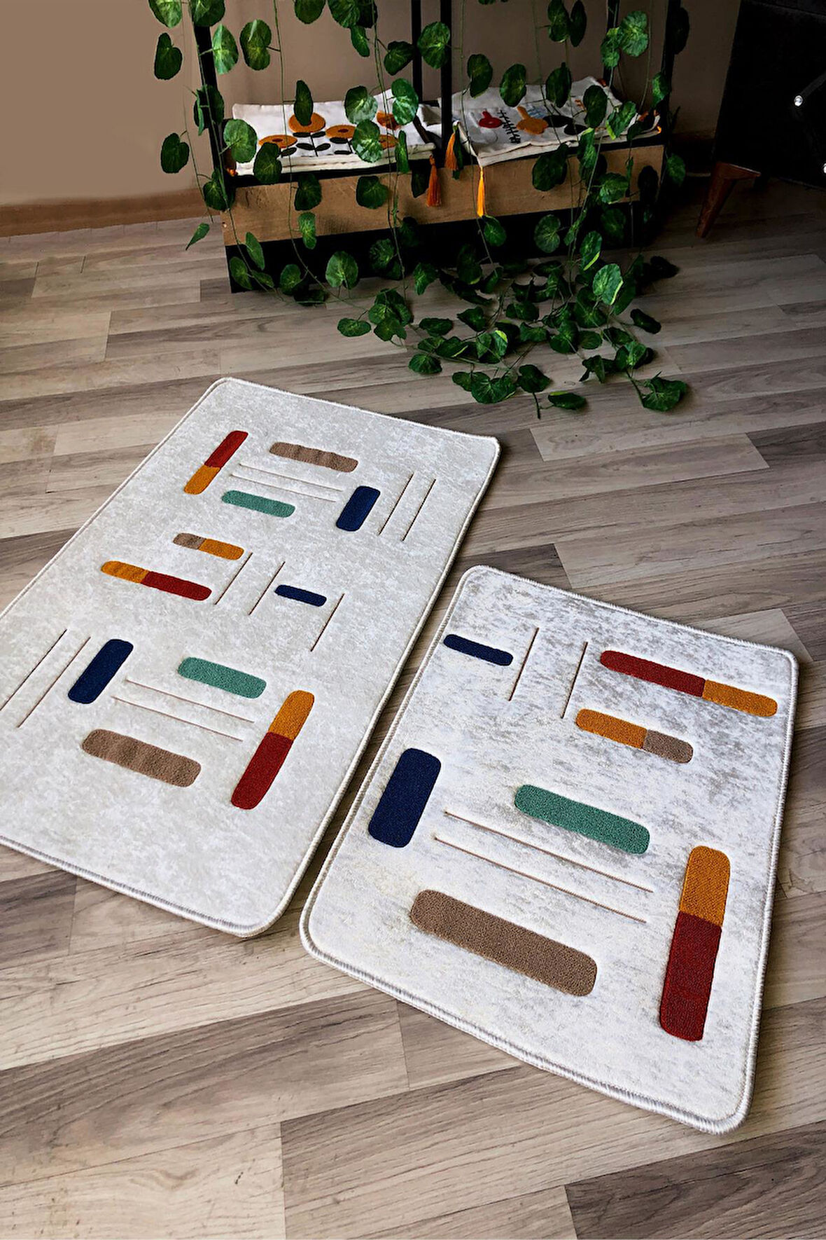 Dijital Baskı Kaymaz Taban Yıkanabilir 2'li Punch Banyo Paspas Takımı PCP004