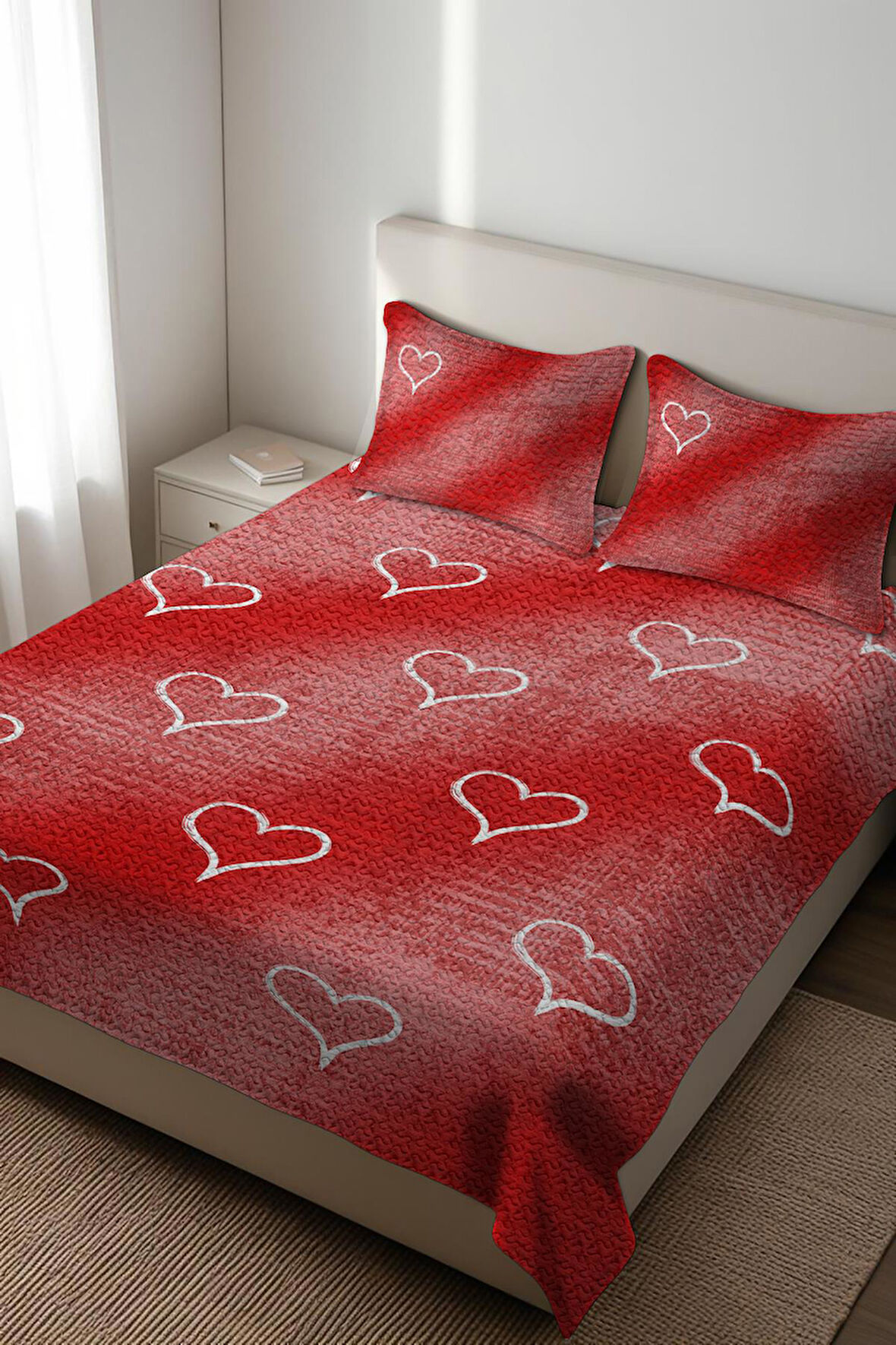 Parlak Kadife Kumaş Kapitoneli Çift Kişilik Yatak Örtüsü Seti (3 Parça) CKY0020