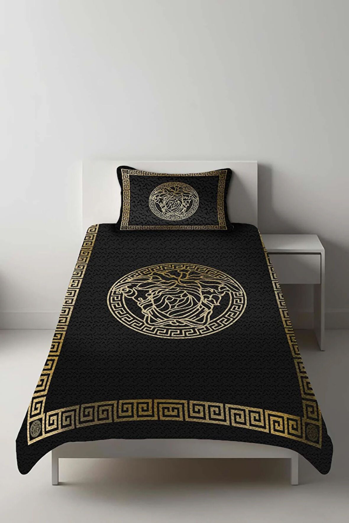 Parlak Kadife Kumaş Kapitoneli Tek Kişilik Yatak Örtüsü Seti (2 Parça) TKY0001