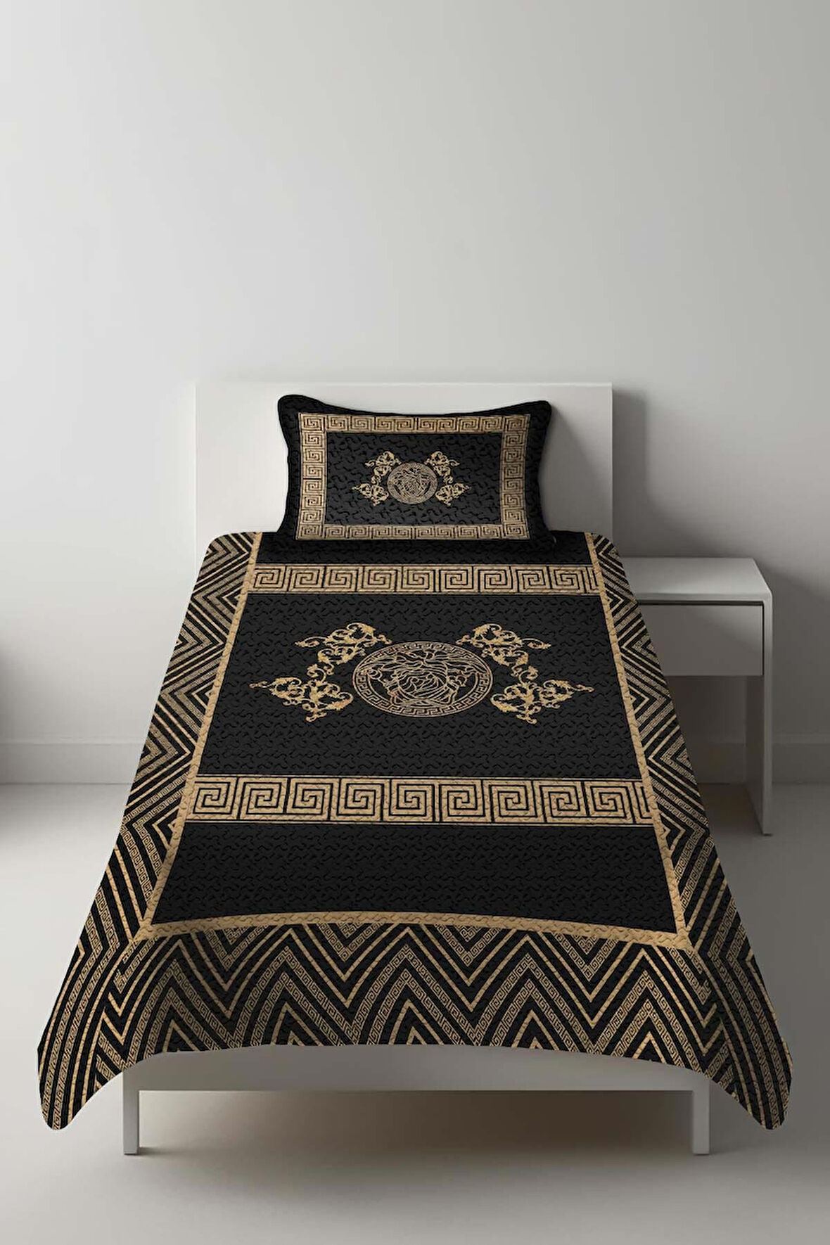 Parlak Kadife Kumaş Kapitoneli Tek Kişilik Yatak Örtüsü Seti (2 Parça) TKY0002