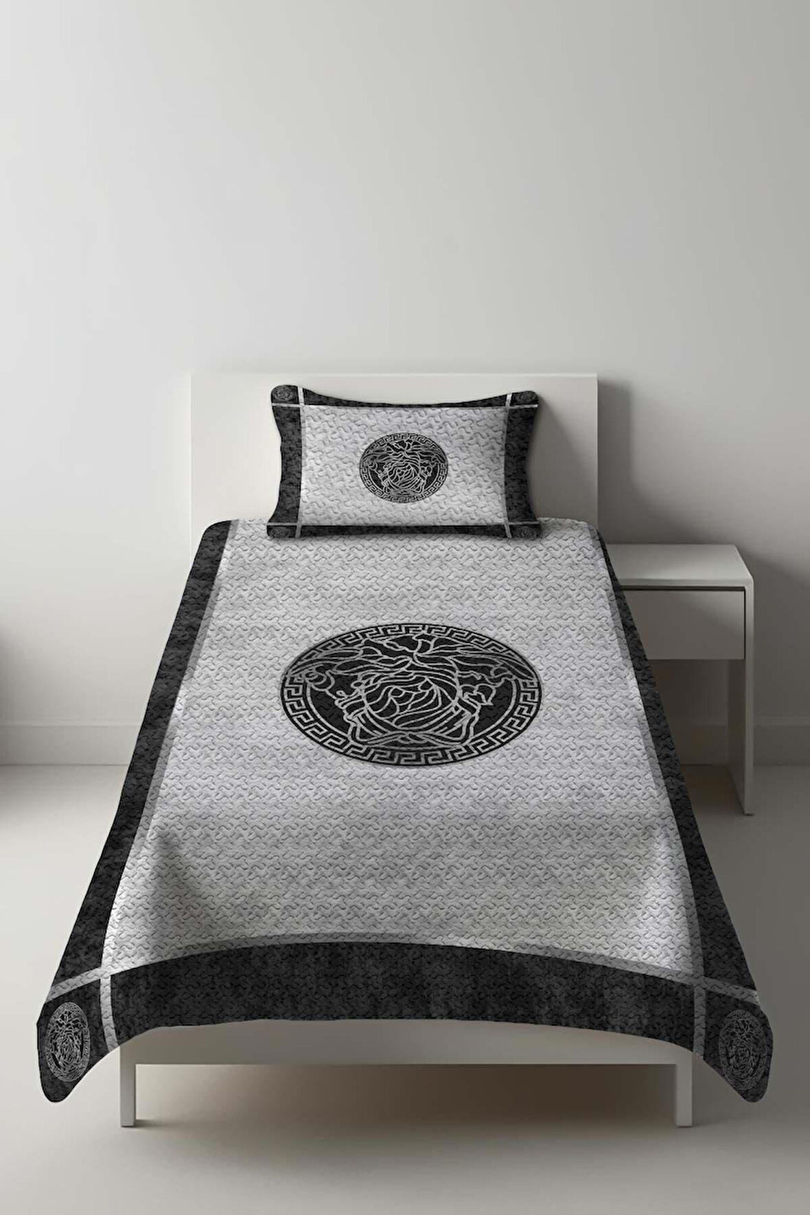 Parlak Kadife Kumaş Kapitoneli Tek Kişilik Yatak Örtüsü Seti (2 Parça) TKY0003