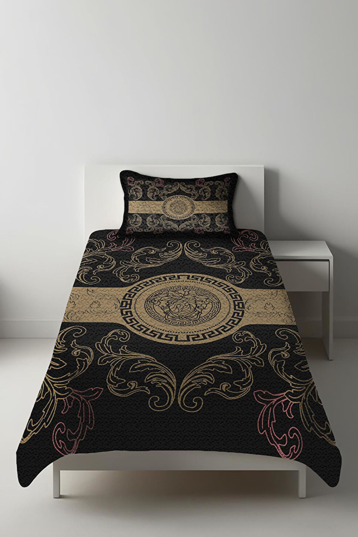 Parlak Kadife Kumaş Kapitoneli Tek Kişilik Yatak Örtüsü Seti (2 Parça) TKY0004