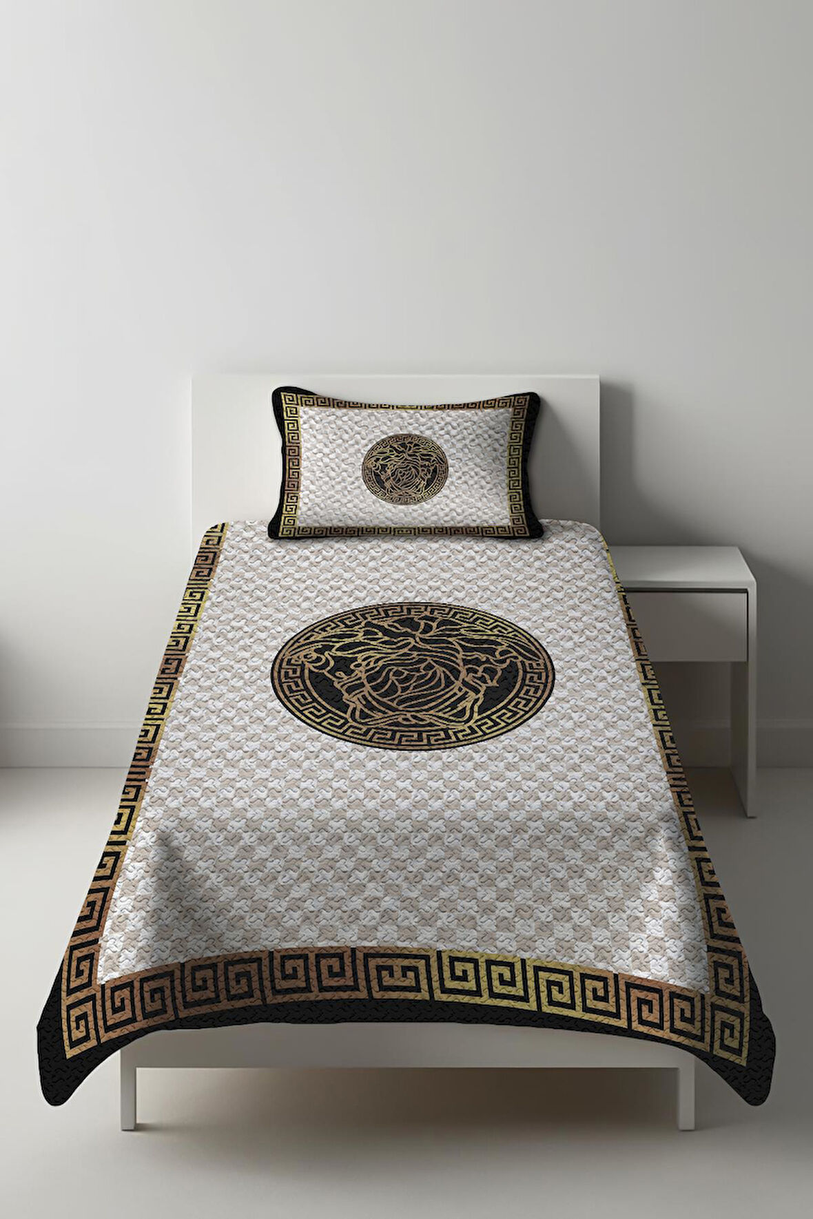 Parlak Kadife Kumaş Kapitoneli Tek Kişilik Yatak Örtüsü Seti (2 Parça) TKY0005