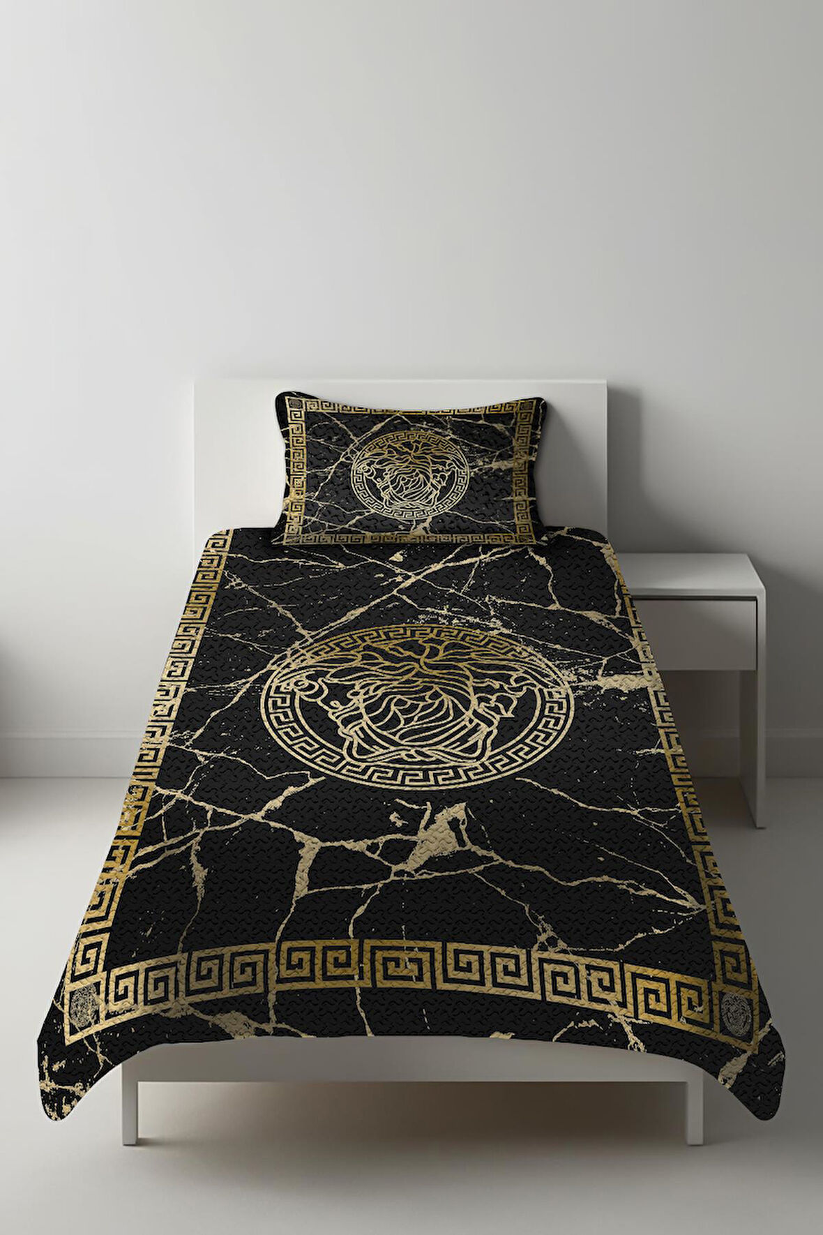 Parlak Kadife Kumaş Kapitoneli Tek Kişilik Yatak Örtüsü Seti (2 Parça) TKY0006