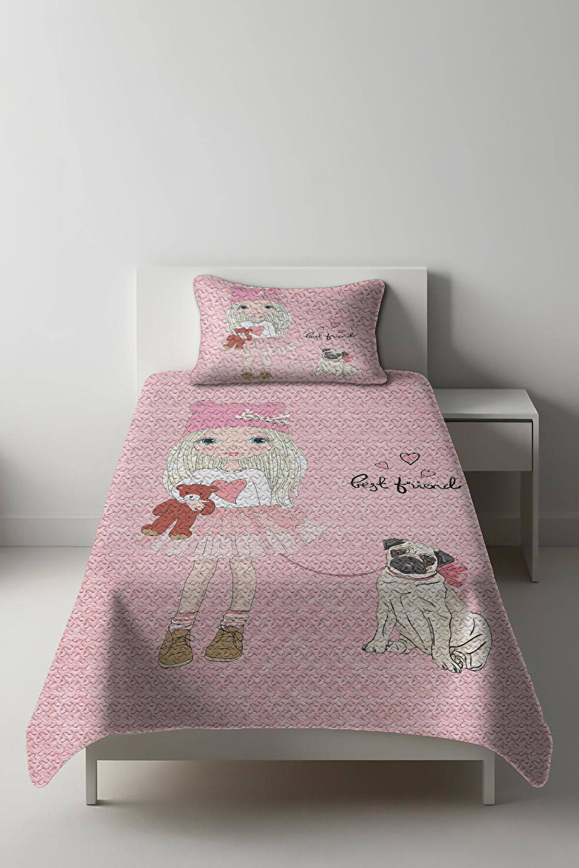 Parlak Kadife Kumaş Tek Kişilik Çocuk Yatak Örtüsü Seti (2 Parça) TKY0019