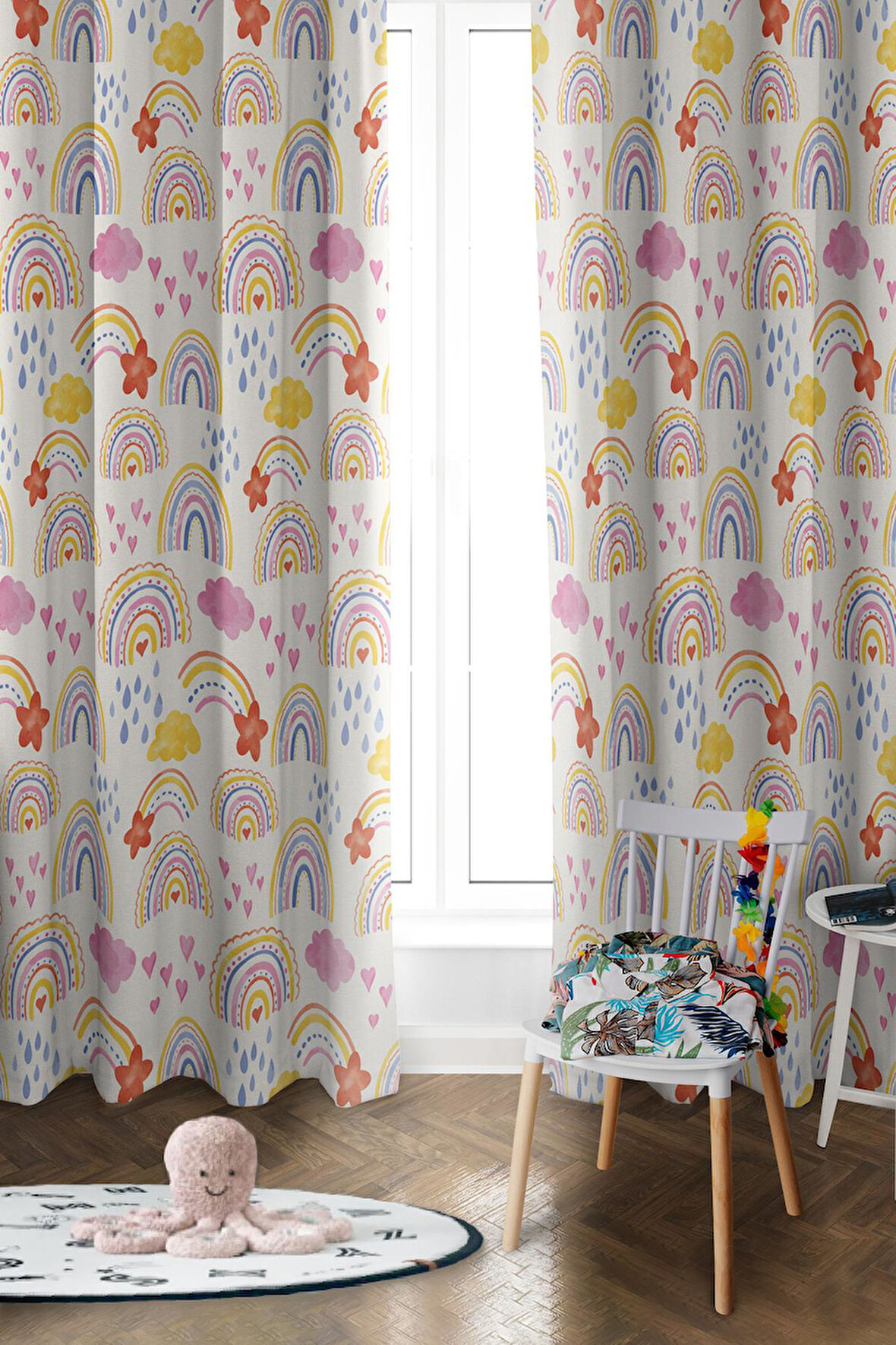 Parlak Saten Mikro Kumaş Çift Kanat Çocuk Odası Fon Perde Takımı PRD0031