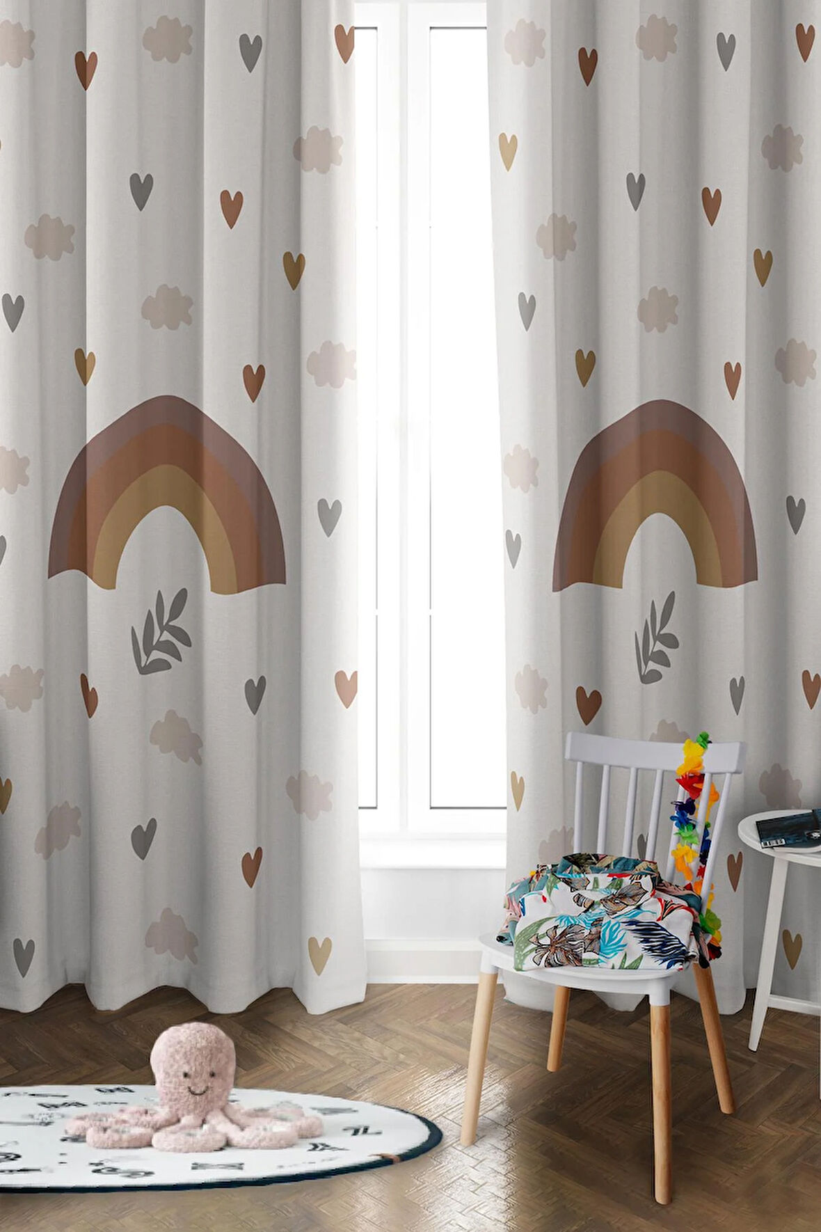 Parlak Saten Mikro Kumaş Çift Kanat Çocuk Odası Fon Perde Takımı PRD0032