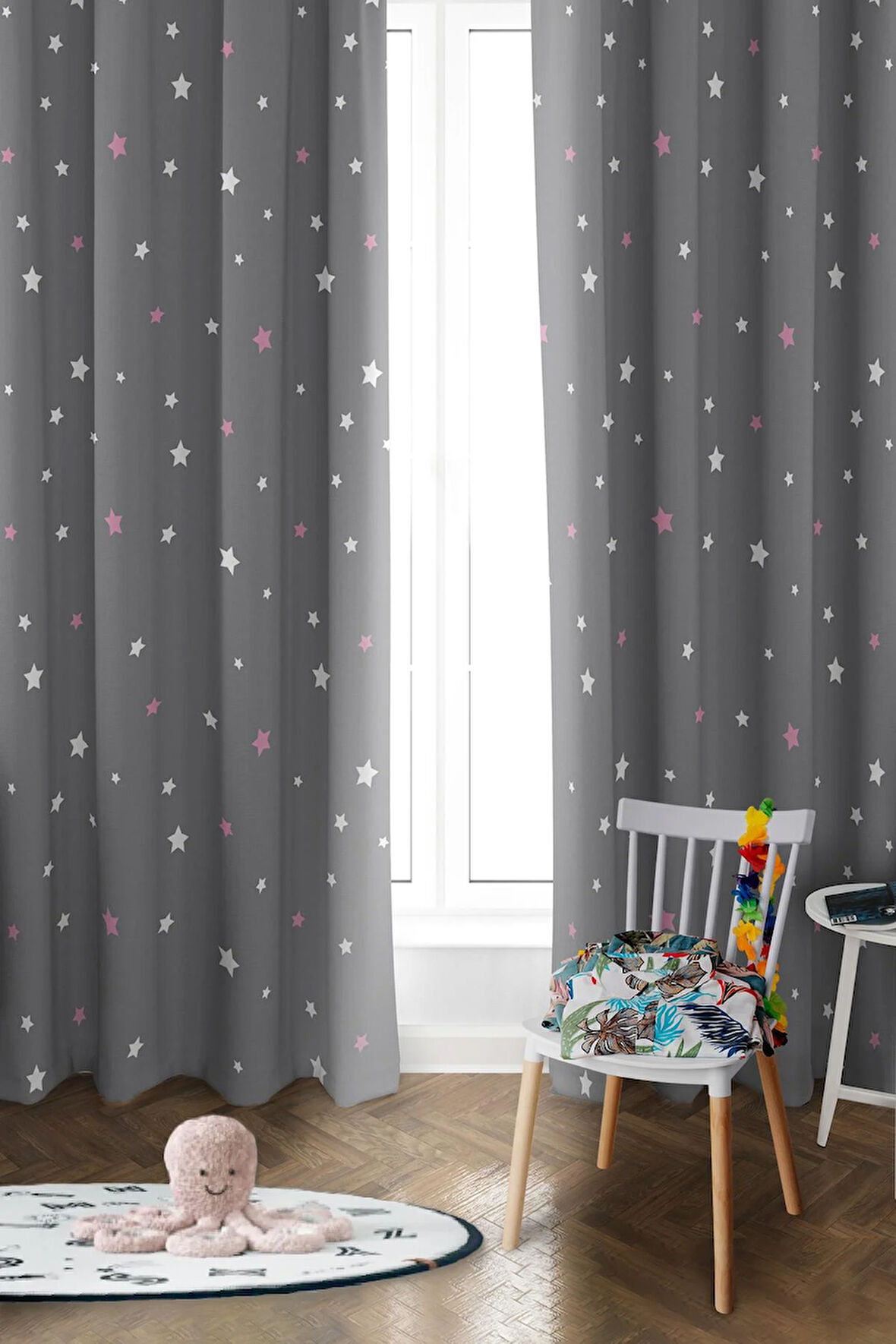 Parlak Saten Mikro Kumaş Çift Kanat Çocuk Odası Fon Perde Takımı PRD0036