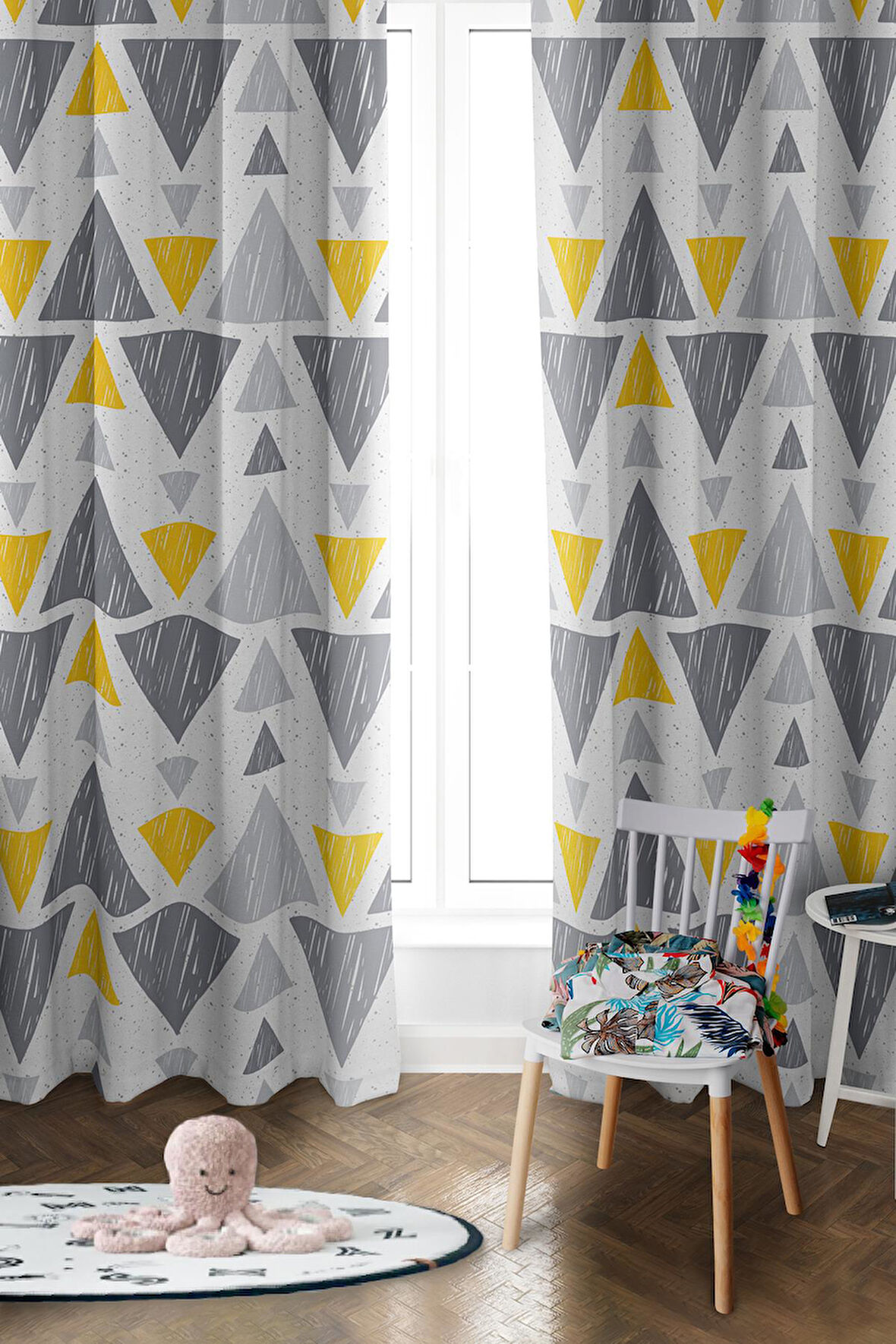 Parlak Saten Mikro Kumaş Çift Kanat Çocuk Odası Fon Perde Takımı PRD0037