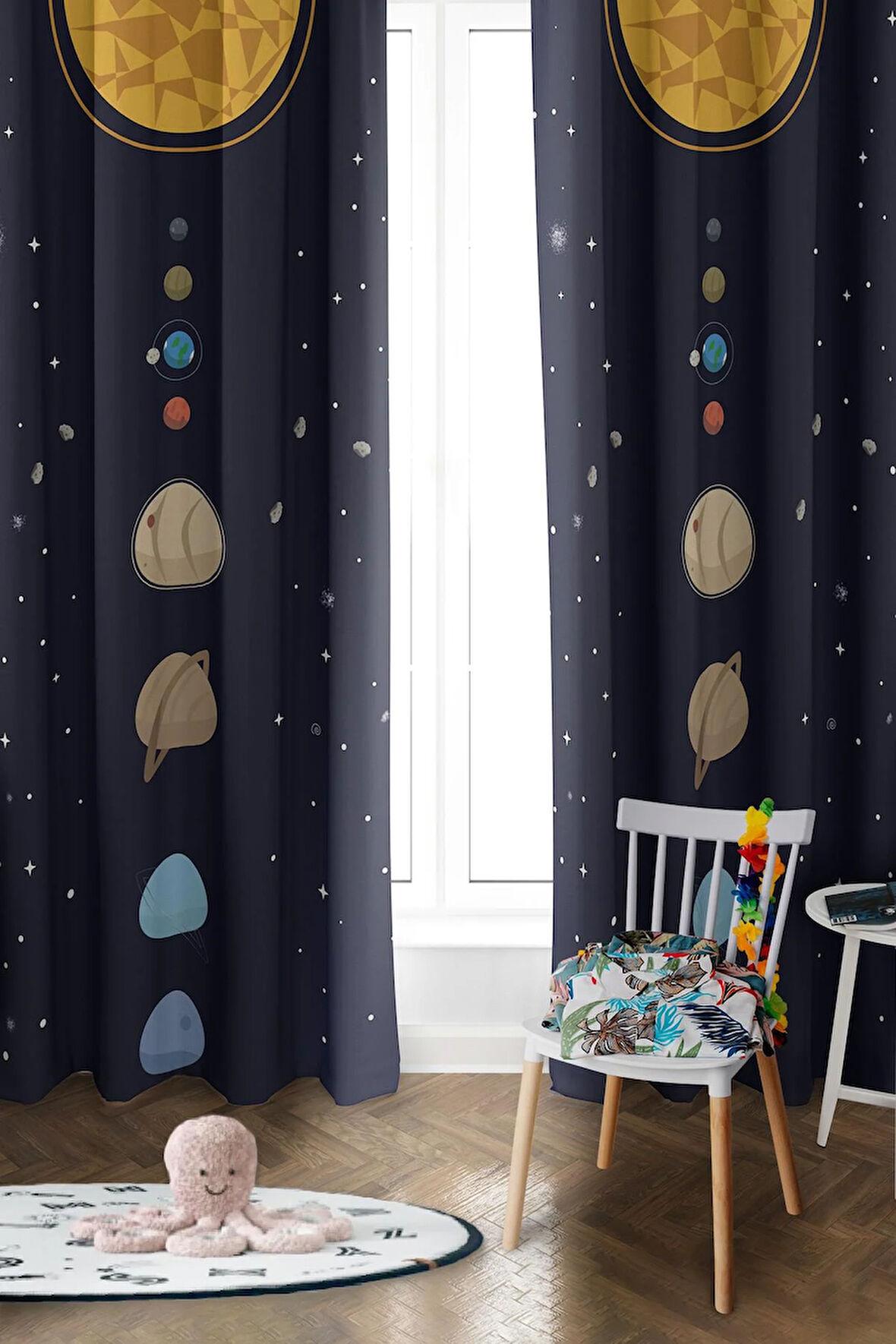 Parlak Saten Mikro Kumaş Çift Kanat Çocuk Odası Fon Perde Takımı PRD0039