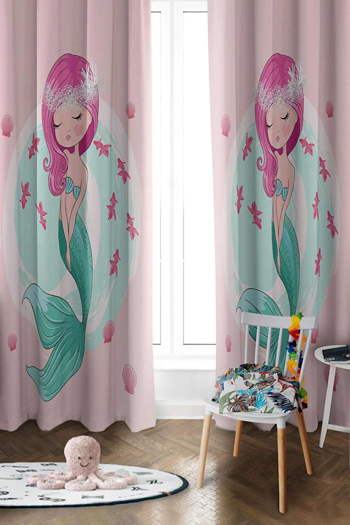 Parlak Saten Mikro Kumaş Çift Kanat Çocuk Odası Fon Perde Takımı PRD0042