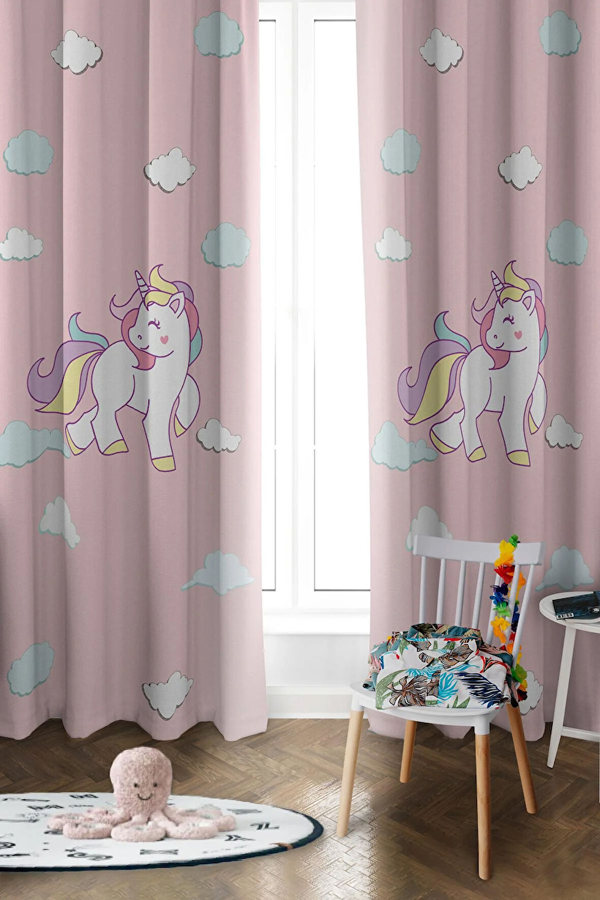 Parlak Saten Mikro Kumaş Çift Kanat Çocuk Odası Fon Perde Takımı PRD0043