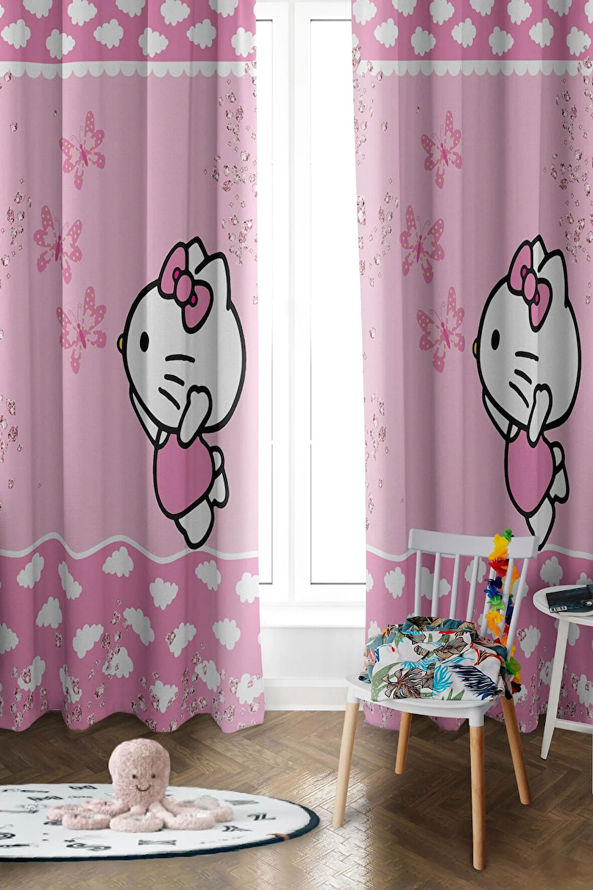 Parlak Saten Mikro Kumaş Çift Kanat Çocuk Odası Fon Perde Takımı PRD0047