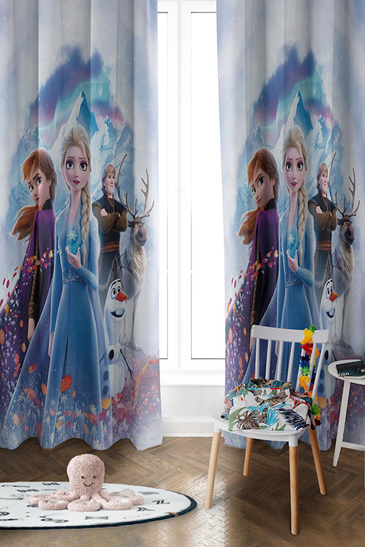 Parlak Saten Mikro Kumaş Çift Kanat Çocuk Odası Fon Perde Takımı PRD0048