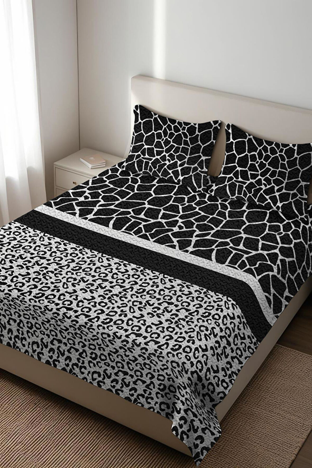 Parlak Kadife Kumaş Kapitoneli Çift Kişilik Yatak Örtüsü Seti (3 Parça) CKY0016