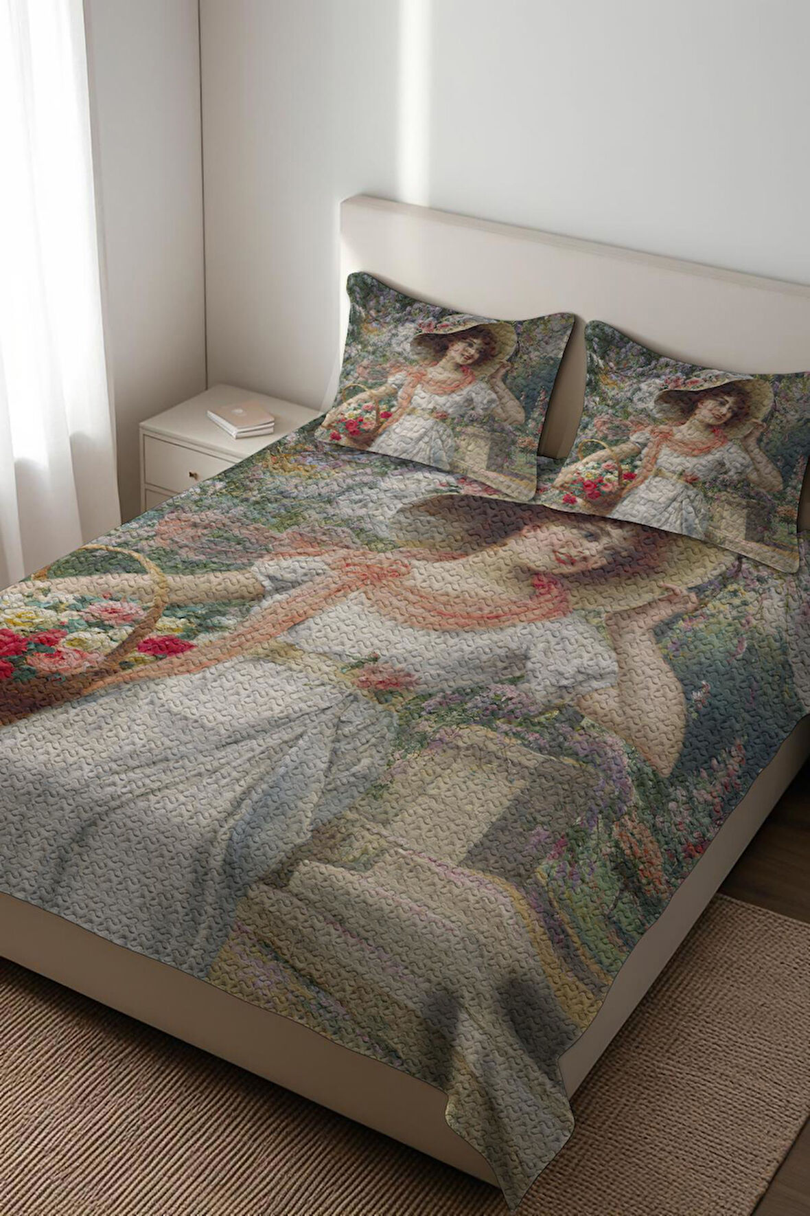 Parlak Kadife Kumaş Kapitoneli Çift Kişilik Yatak Örtüsü Seti (3 Parça) CKY0018