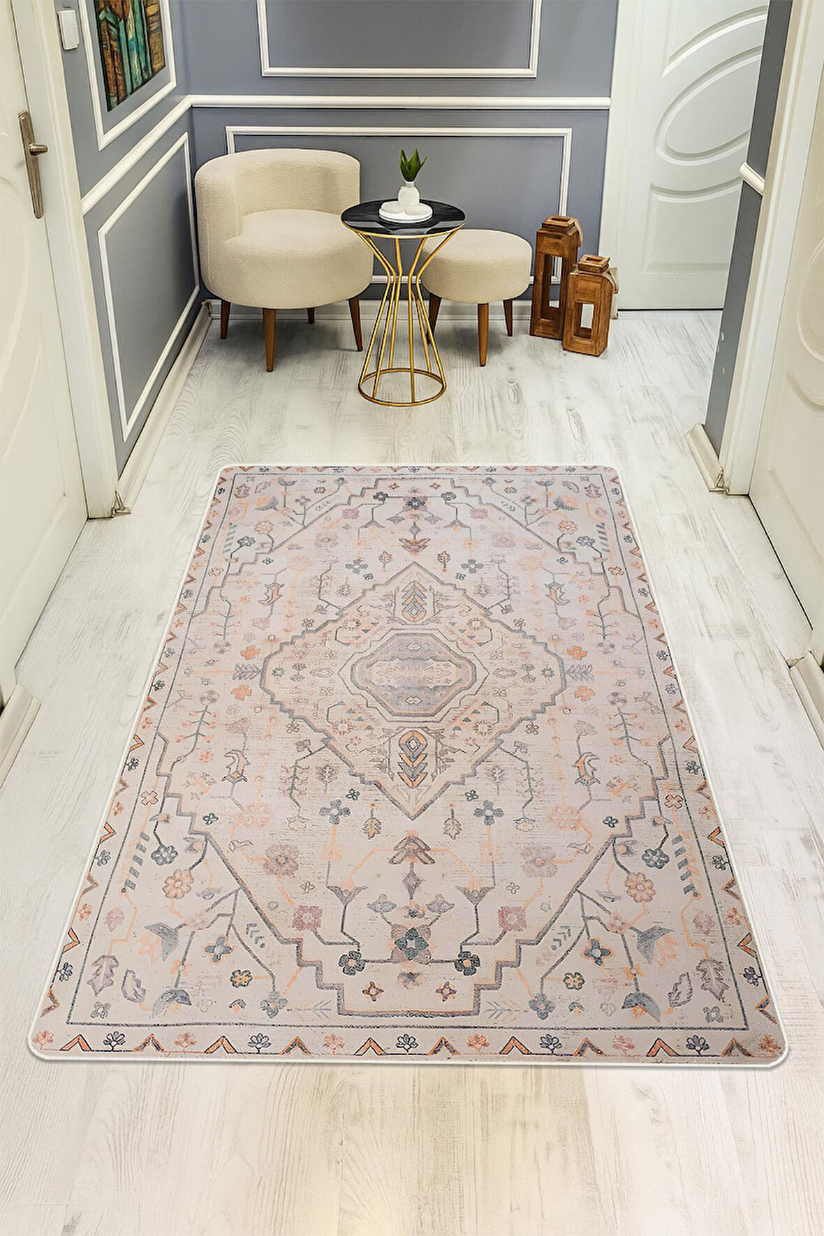 Parlak Kadife Kumaş VINTAGE Dijital Baskı Dot Kaymaz Tabanlı Halı H0825