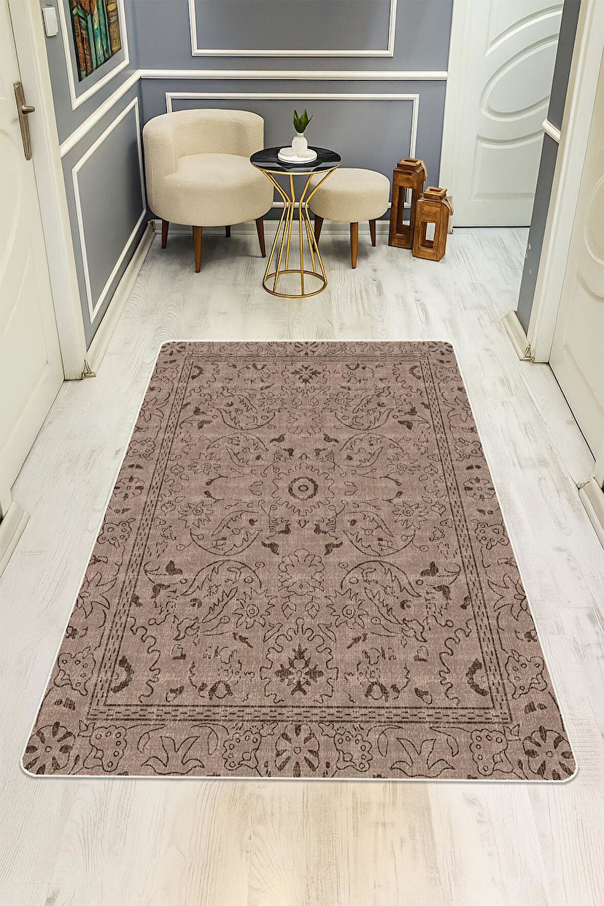 Parlak Kadife Kumaş VINTAGE Dijital Baskı Dot Kaymaz Tabanlı Halı H0833