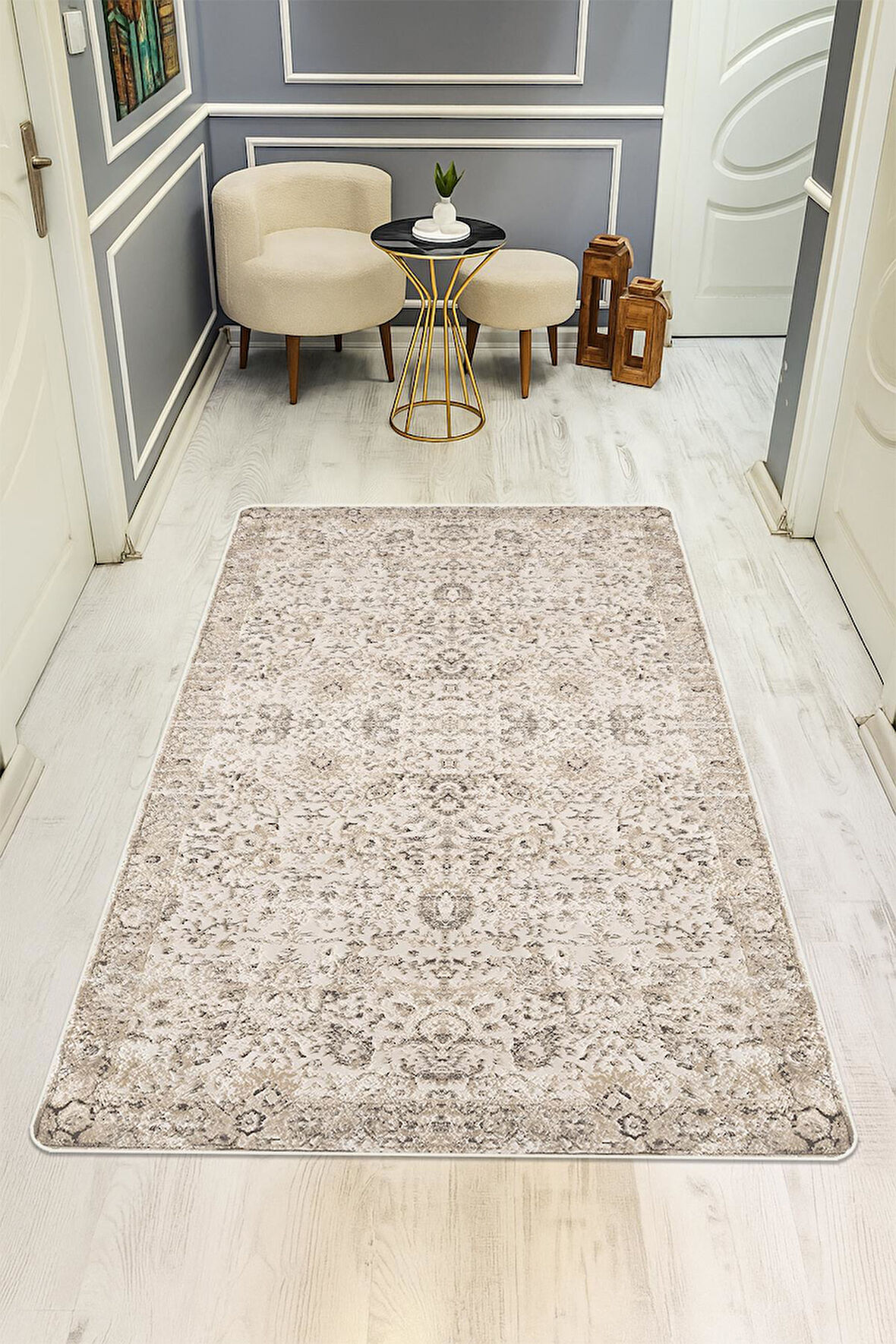 Parlak Kadife Kumaş VINTAGE Dijital Baskı Dot Kaymaz Tabanlı Halı H1066