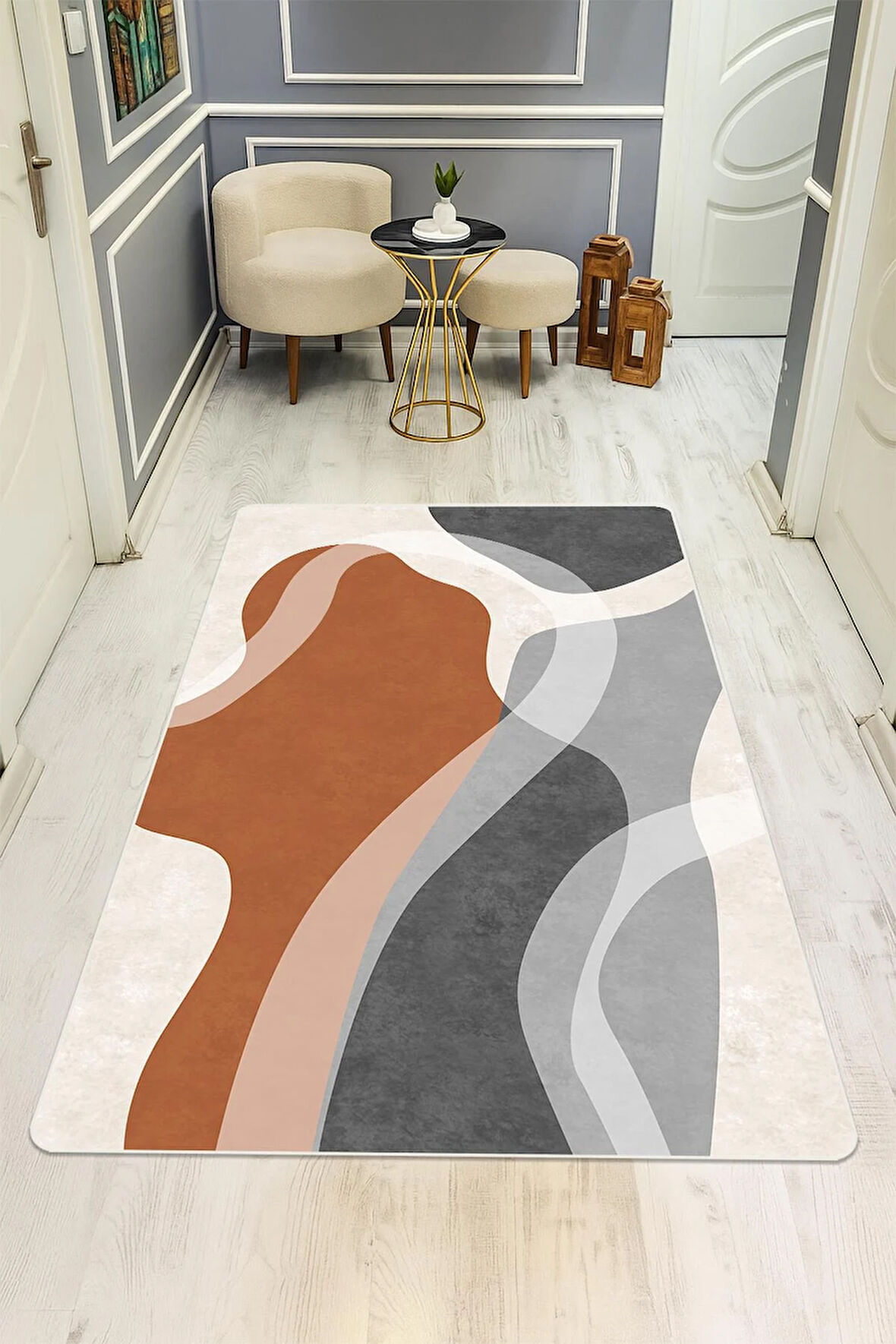 Parlak Kadife Kumaş Dijital Baskı Modern Desenli Dot Kaymaz Tabanlı Halı H1071