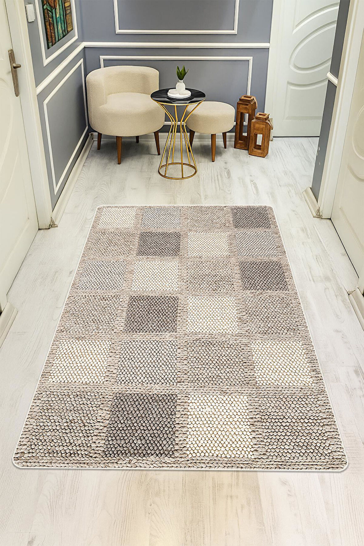 Parlak Kadife Kumaş Dijital Baskı Modern Desenli Dot Kaymaz Tabanlı Halı H1073