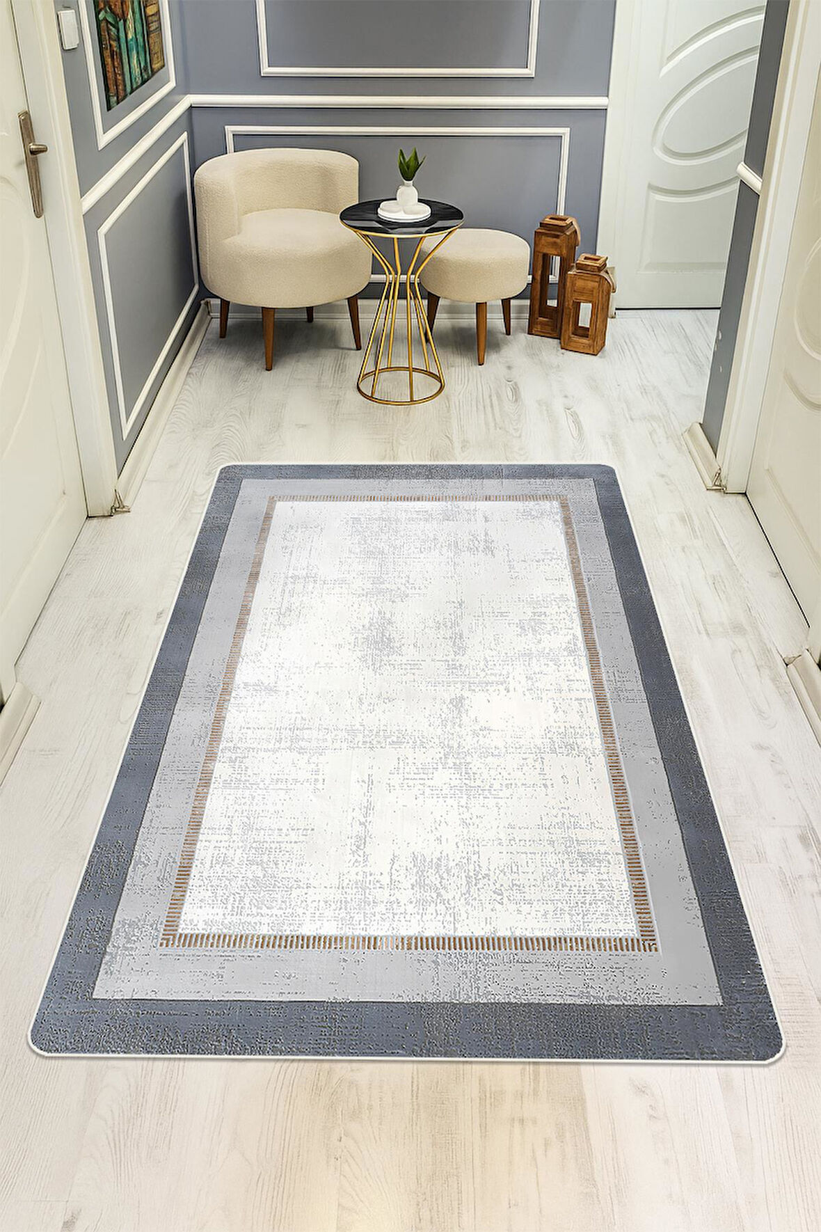 Parlak Kadife Kumaş Dijital Baskı Modern Desenli Dot Kaymaz Tabanlı Halı H1075