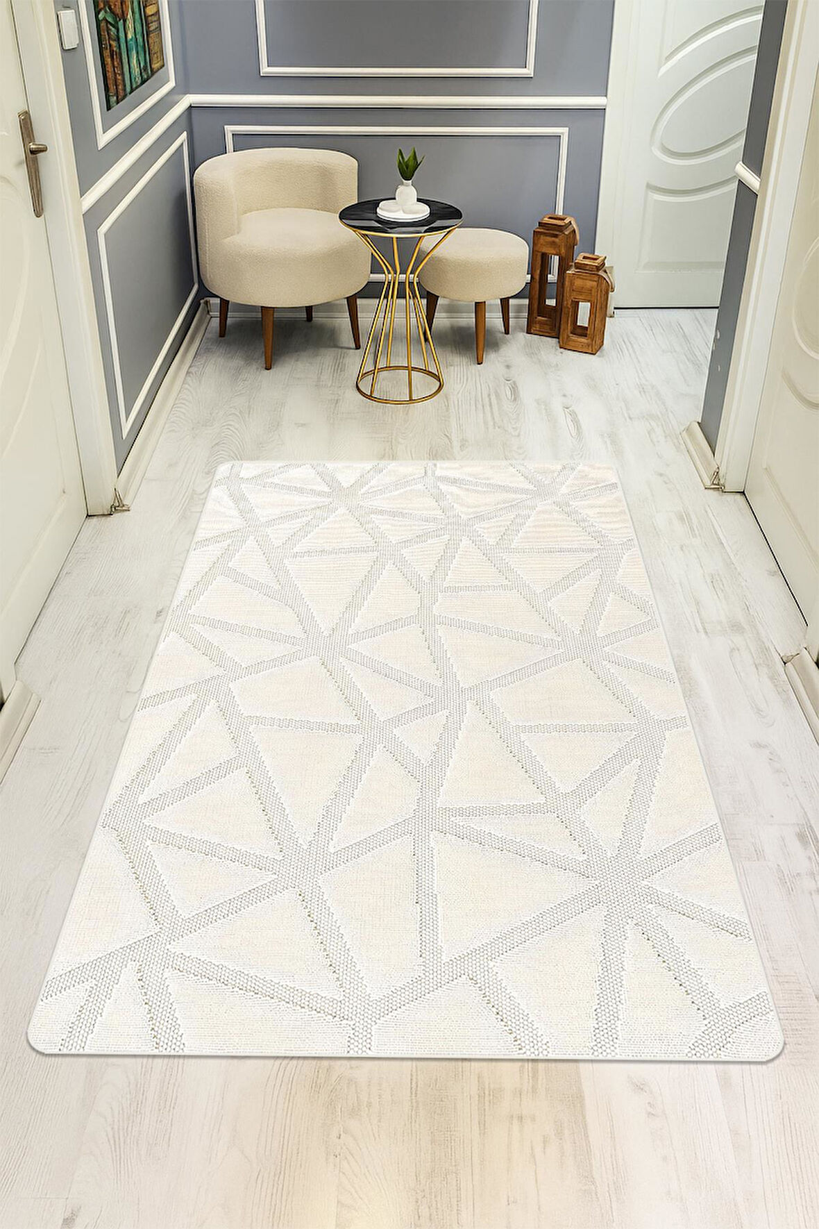 Parlak Kadife Kumaş Dijital Baskı Modern Desenli Dot Kaymaz Tabanlı Halı H1076