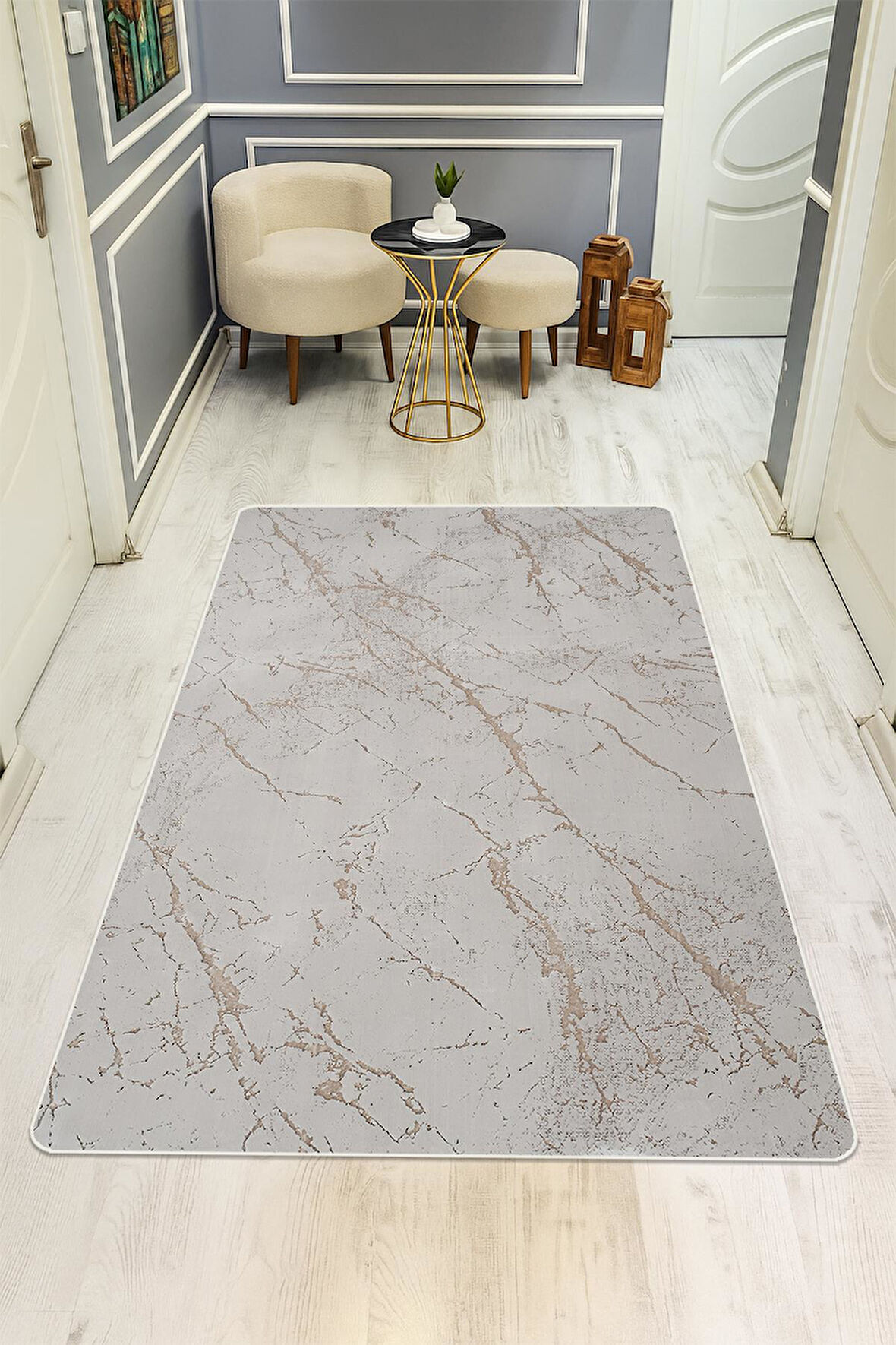 Parlak Kadife Kumaş Dijital Baskı Modern Desenli Dot Kaymaz Tabanlı Halı H1077