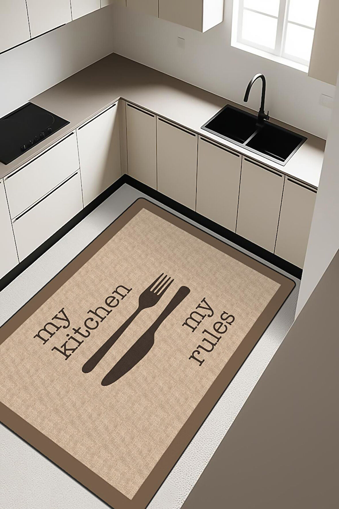 Parlak Kadife Kumaş Dijital Baskı Dot Kaymaz Tabanlı Mutfak Halısı H0055