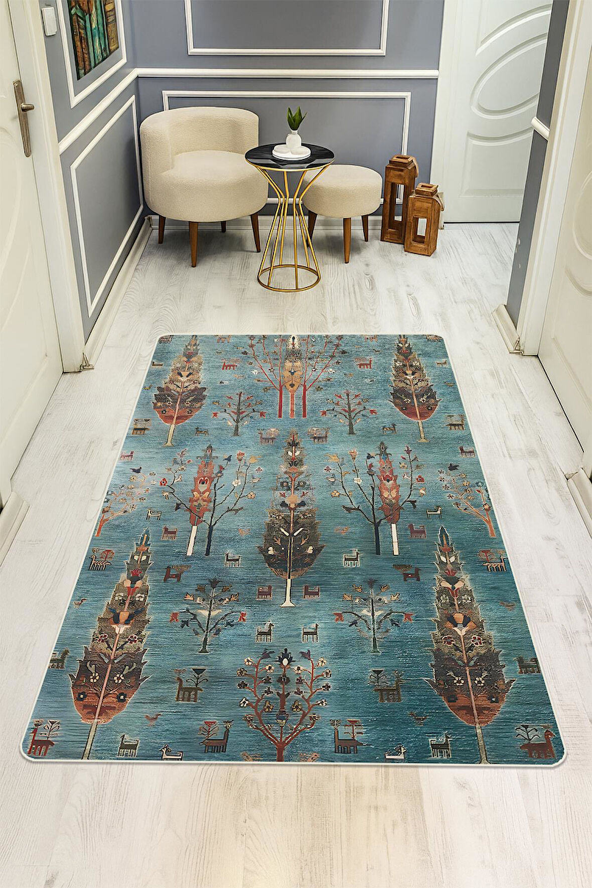  Parlak Parlak Kadife Kumaş Dijital Baskı Etnik Desenli Dot Kaymaz Tabanlı Halı Kumaş Dijital Baskı Dot Kaymaz Tabanlı Mutfak Halısı H0817