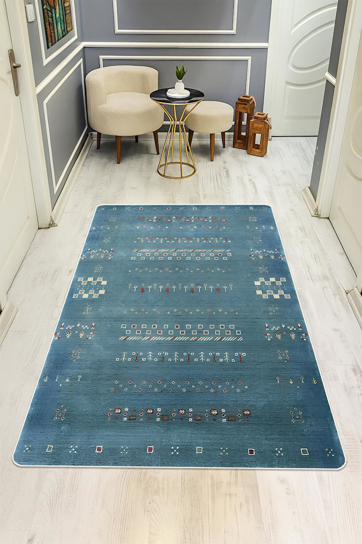  Parlak Parlak Kadife Kumaş Dijital Baskı Etnik Desenli Dot Kaymaz Tabanlı Halı Kumaş Dijital Baskı Dot Kaymaz Tabanlı Mutfak Halısı H0819