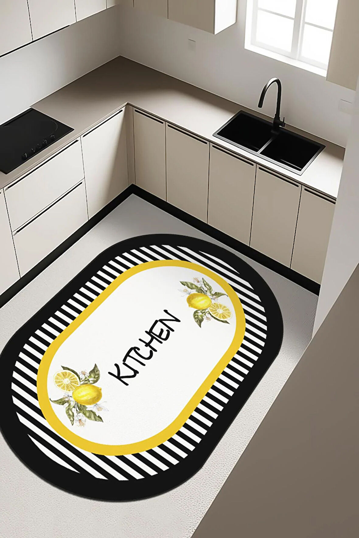  Parlak Kadife Kumaş Dijital Baskı Dot Kaymaz Tabanlı Mutfak Halısı H0300