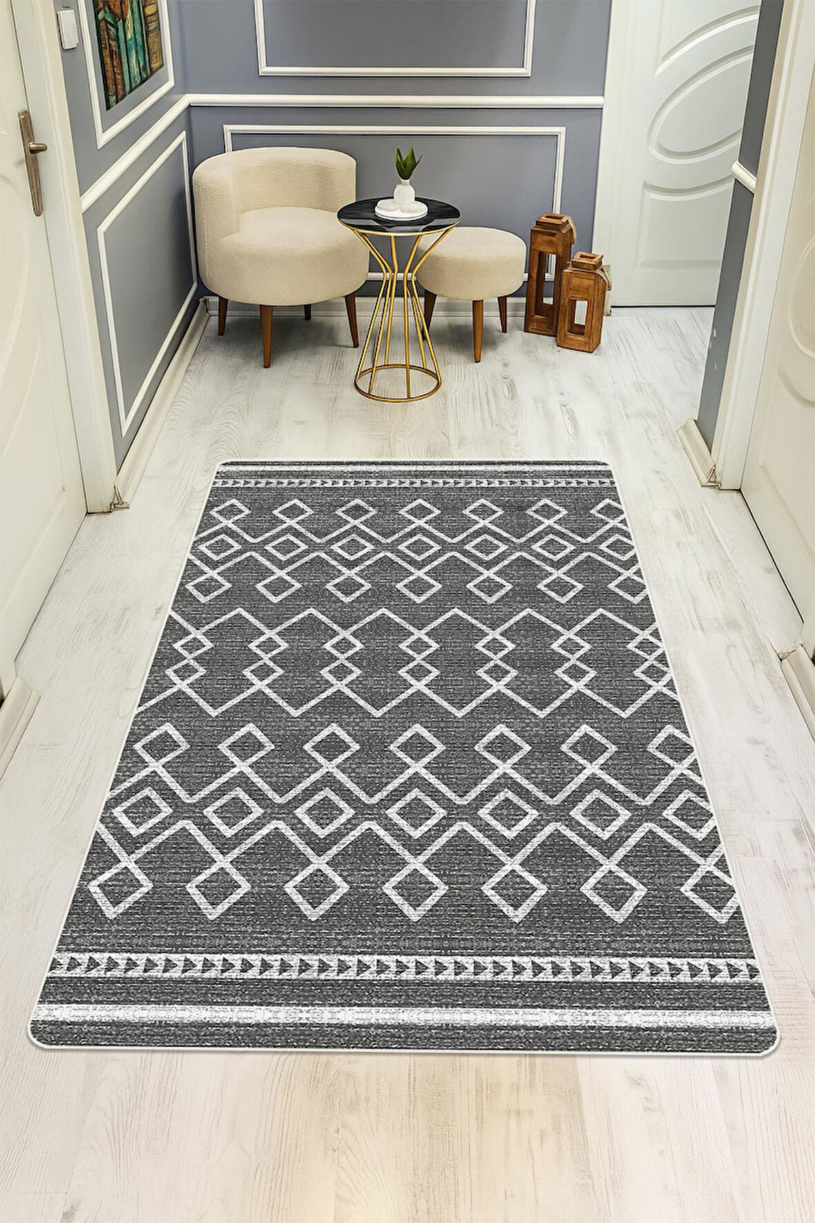  Parlak Parlak Kadife Kumaş Dijital Baskı Etnik Desenli Dot Kaymaz Tabanlı Halı Kumaş Dijital Baskı Dot Kaymaz Tabanlı Mutfak Halısı H0002