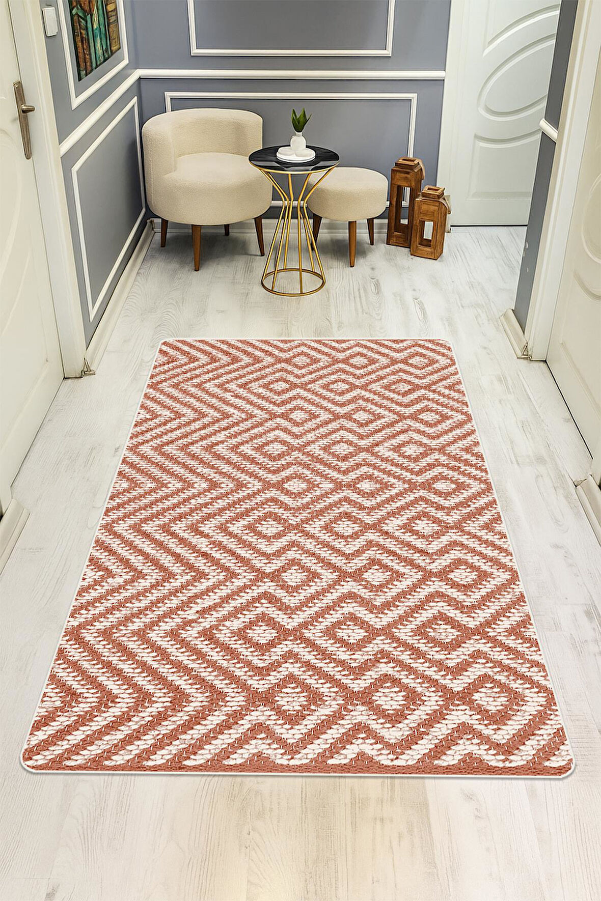  Parlak Parlak Kadife Kumaş Dijital Baskı Etnik Desenli Dot Kaymaz Tabanlı Halı Kumaş Dijital Baskı Dot Kaymaz Tabanlı Mutfak Halısı H0003