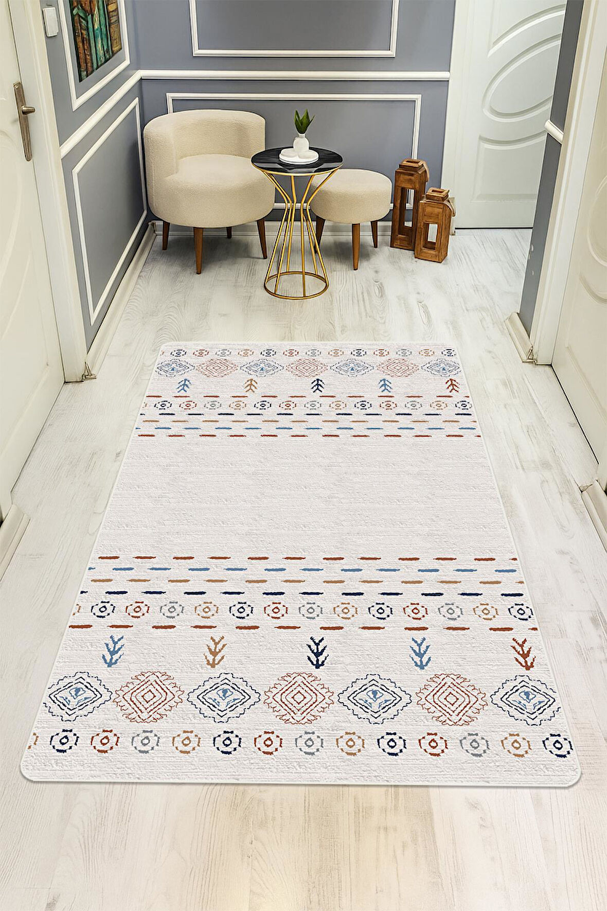  Parlak Parlak Kadife Kumaş Dijital Baskı Etnik Desenli Dot Kaymaz Tabanlı Halı Kumaş Dijital Baskı Dot Kaymaz Tabanlı Mutfak Halısı H0022