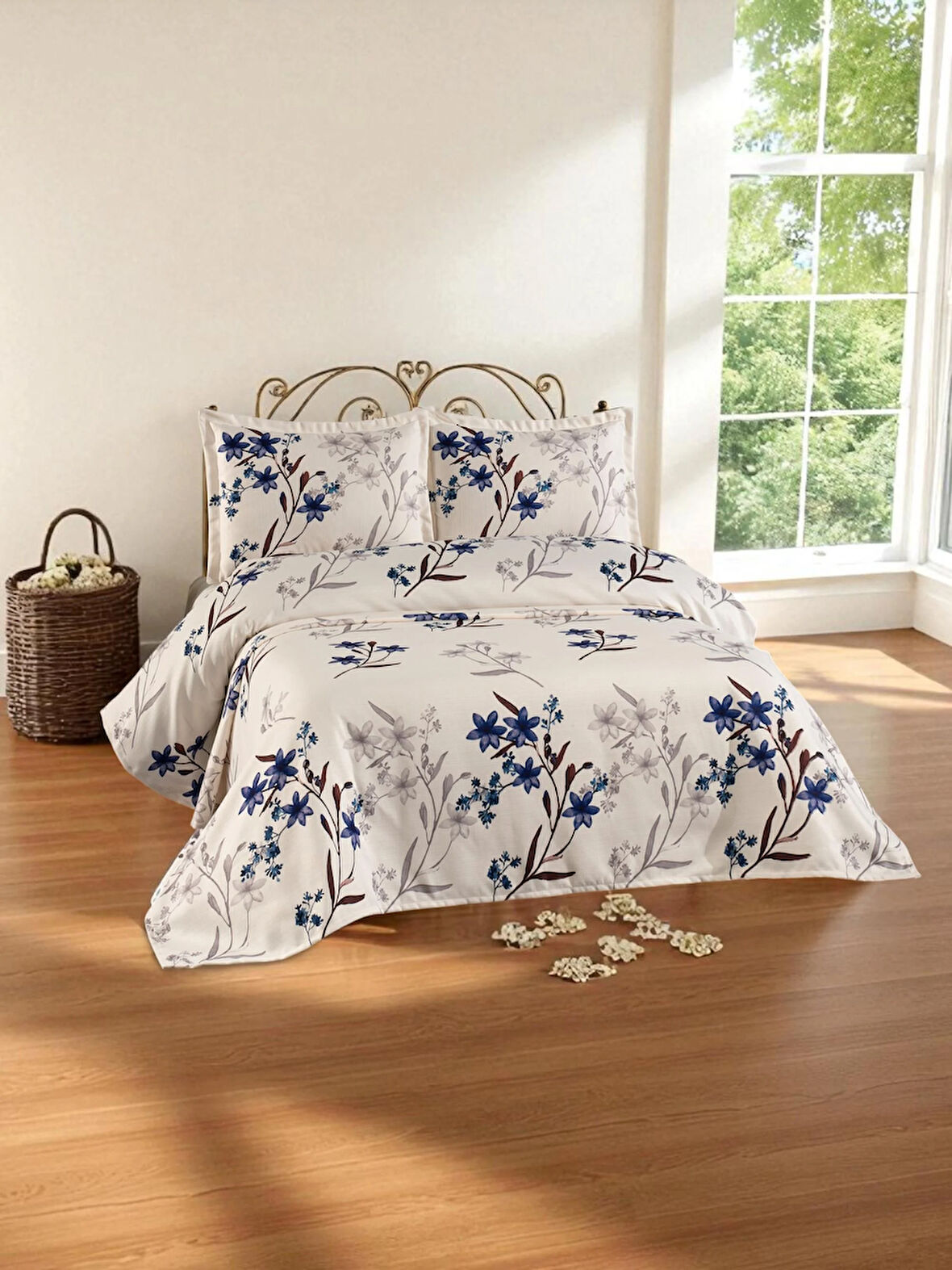 Doğal Keten Kumaş Çift Kişilik Yatak Örtüsü Seti (3 Parça) KETENÇKY0003