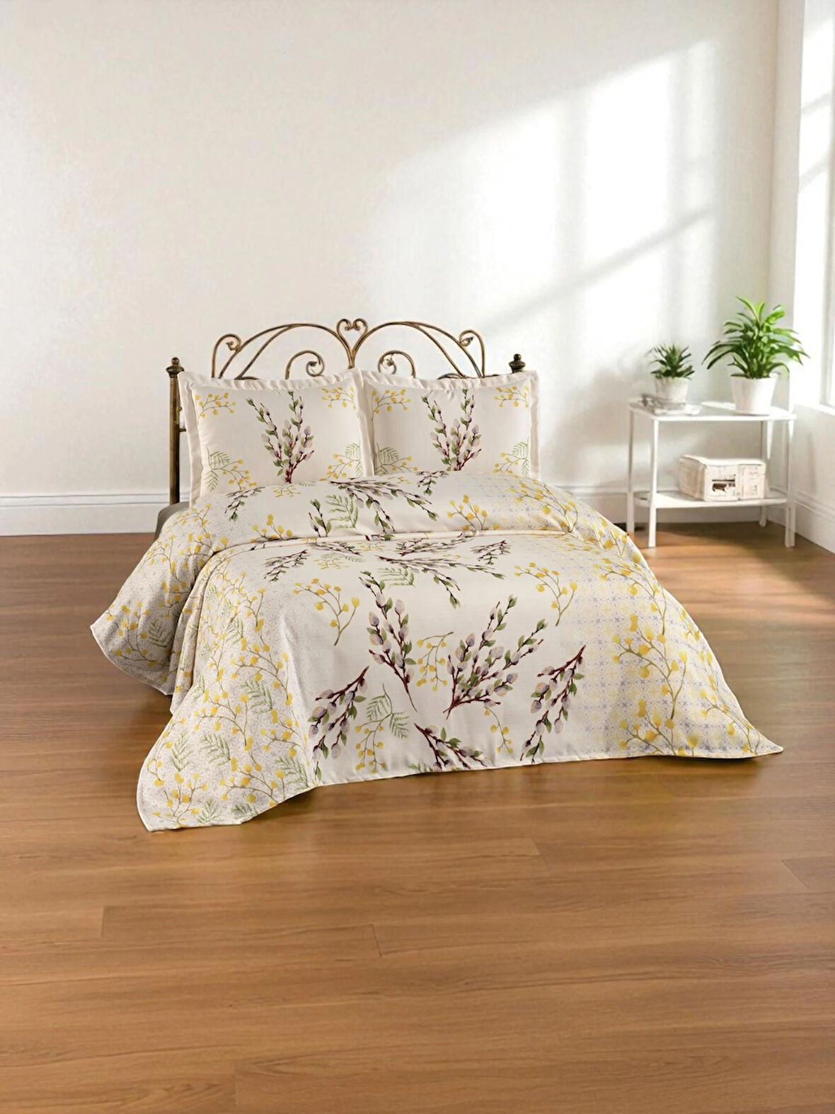 Doğal Keten Kumaş Çift Kişilik Yatak Örtüsü Seti (3 Parça) KETENÇKY0005