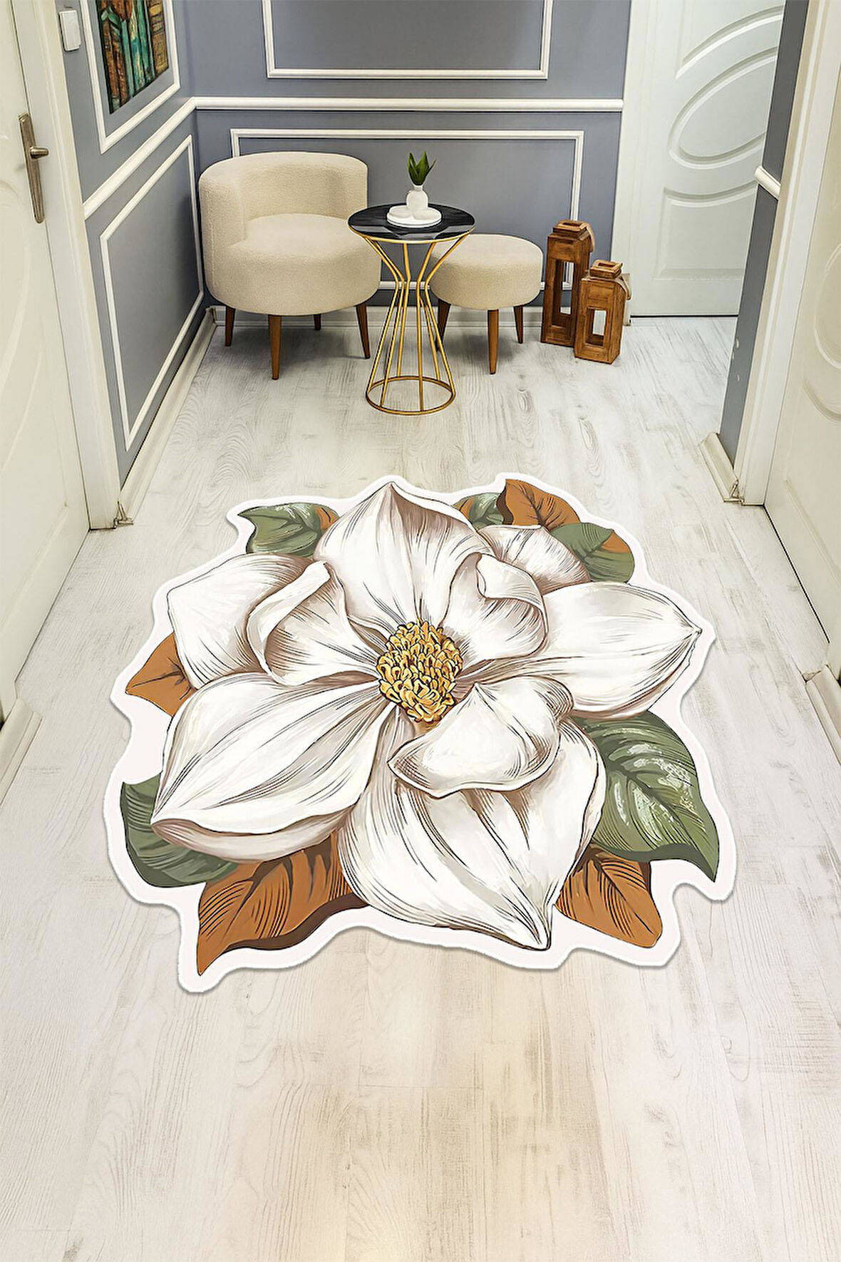 Modern Çiçek Desenli Lazer Kesim Dijital Baskı Kaymaz Tabanlı Halı H0433