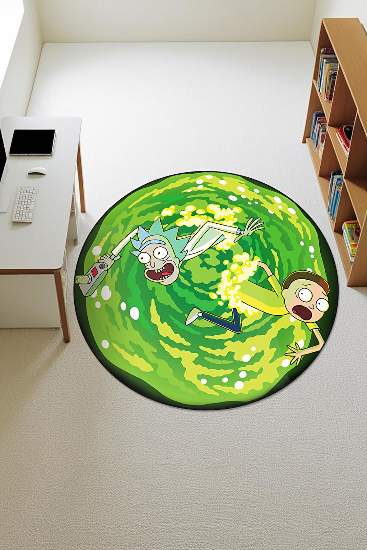 Rick & Morty Figürlü Yuvarlak Dijital Baskı Kaymaz Tabanlı Çocuk ve Genç Odası Halısı H0384