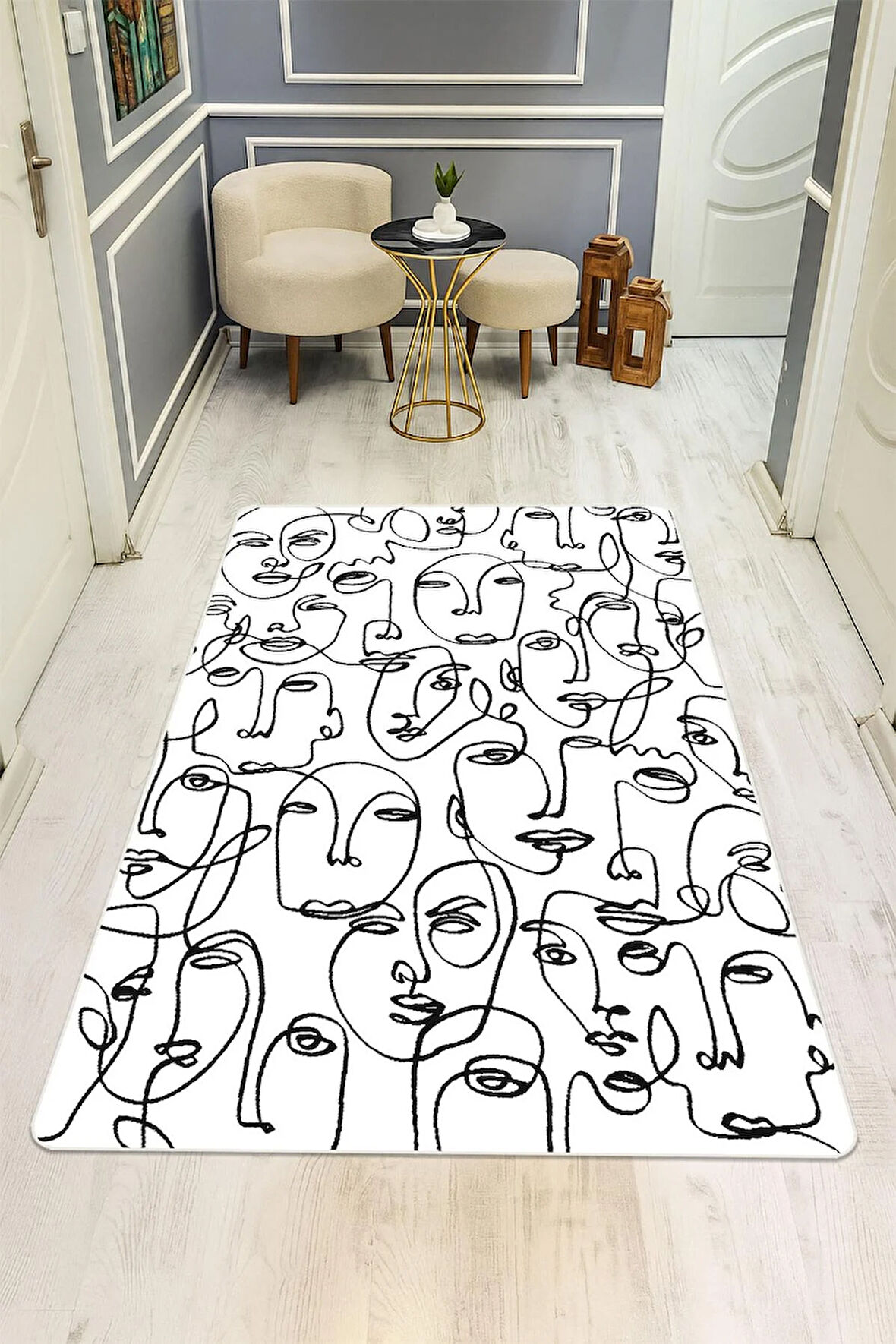 Modern Desenli Dijital Baskı Kaymaz Taban Halı H1124