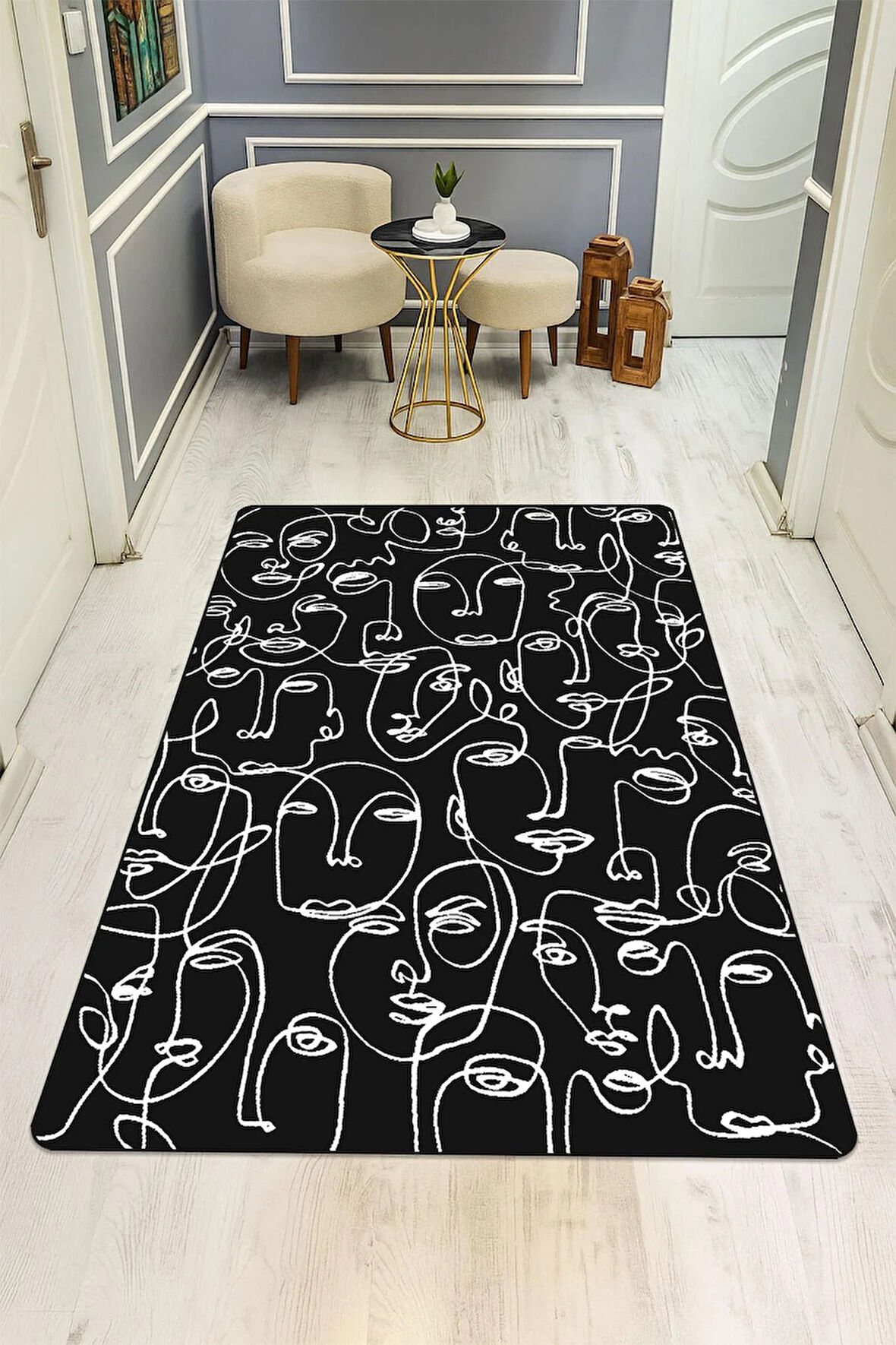 Modern Desenli Dijital Baskı Kaymaz Taban Halı H1125