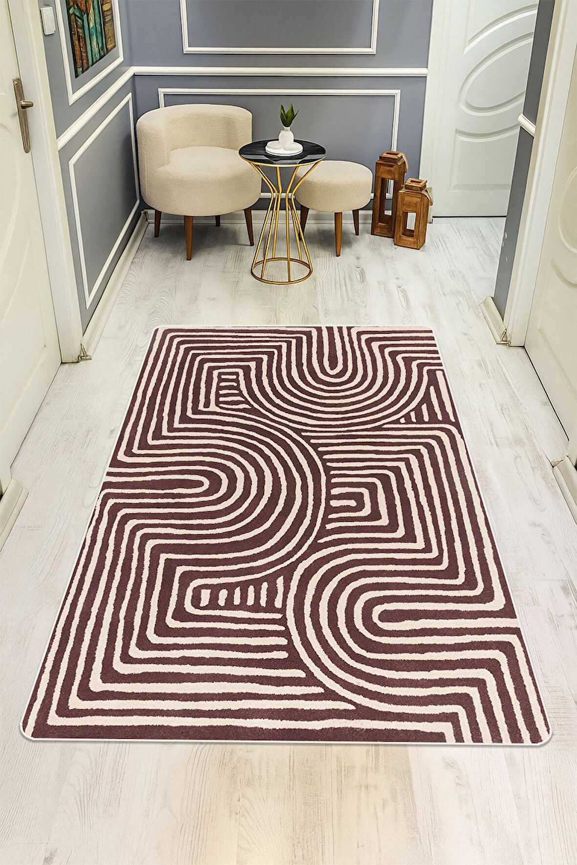 Modern Desenli Dijital Baskı Kaymaz Taban Halı H1126