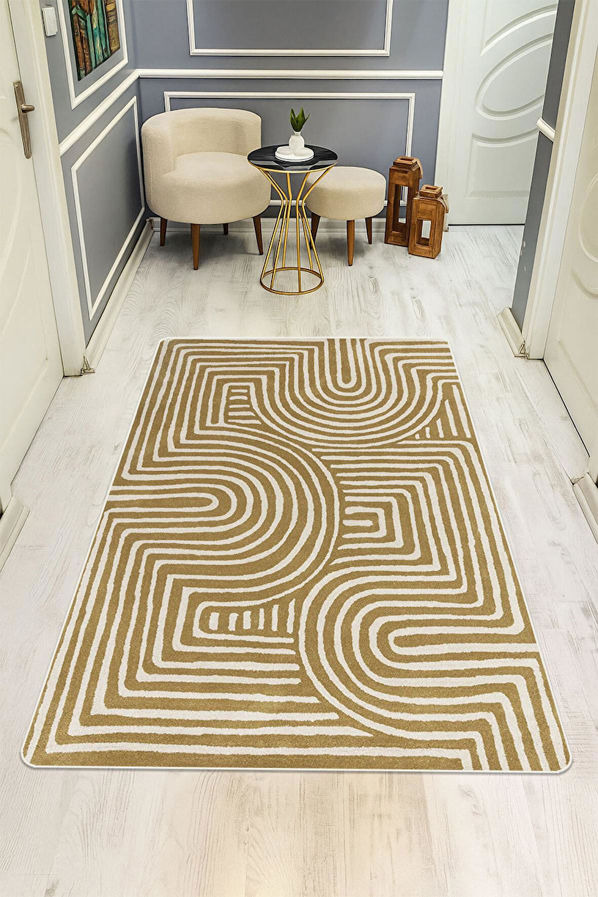 Modern Desenli Dijital Baskı Kaymaz Taban Halı H1127